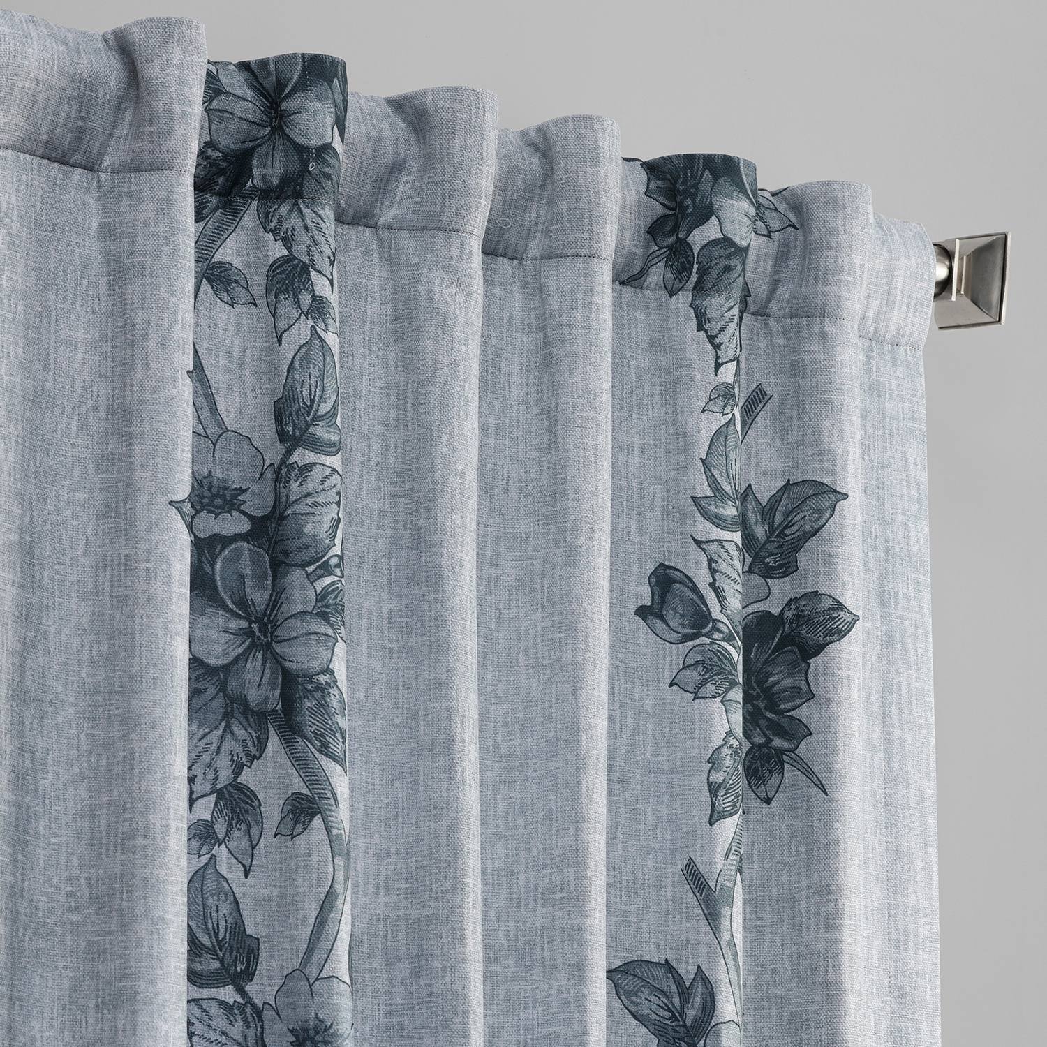 Copenhagen Grey Printed Linen Textured Blackout Curtain