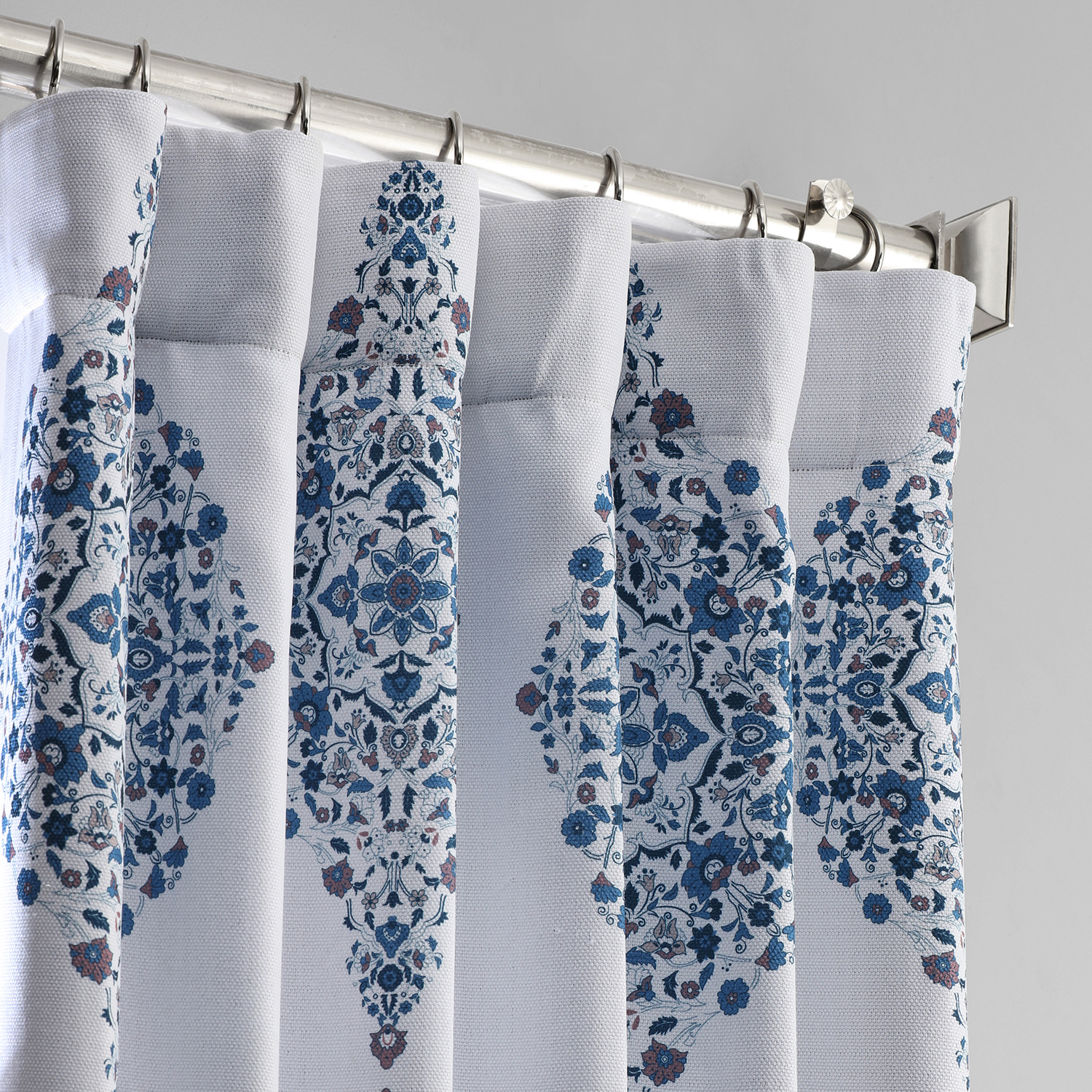 Karachi Navy Printed Linen Textured Blackout Curtain