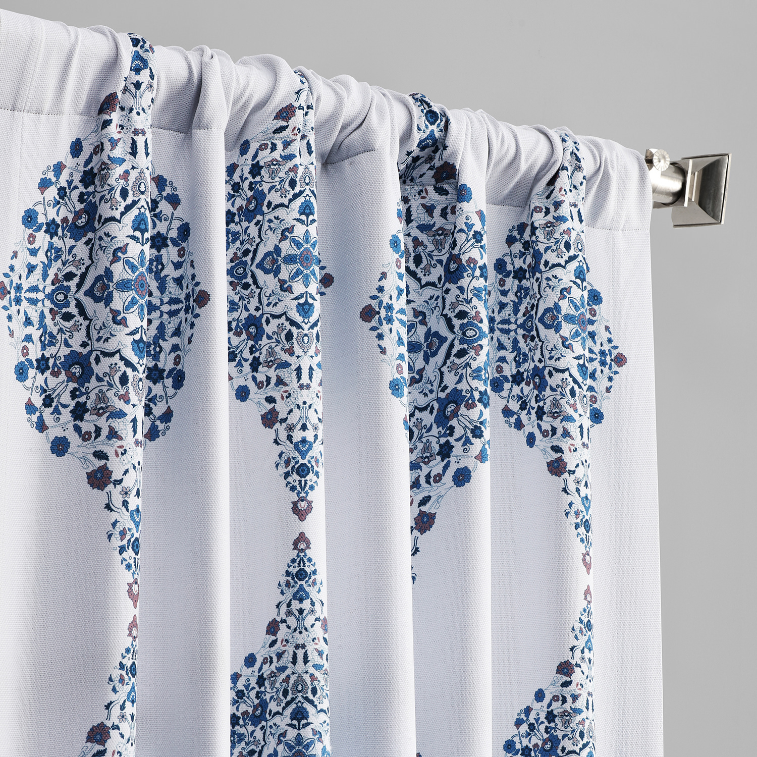 Karachi Navy Printed Linen Textured Blackout Curtain