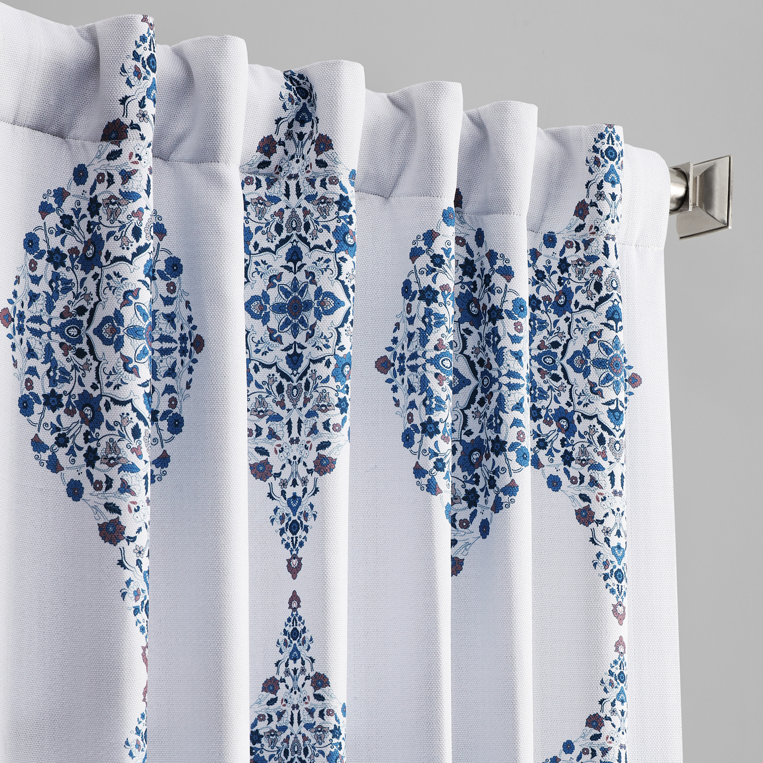 Karachi Navy Printed Linen Textured Blackout Curtain