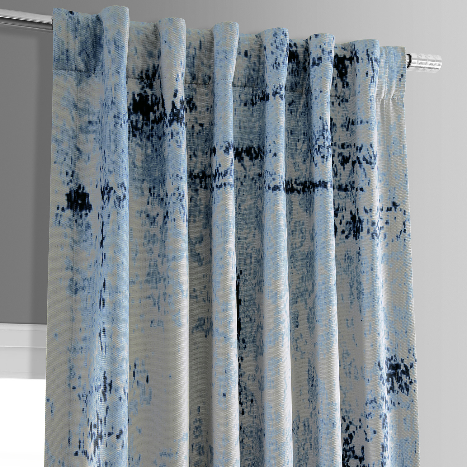 Raindrops Blue Printed Linen Textured Blackout Curtain