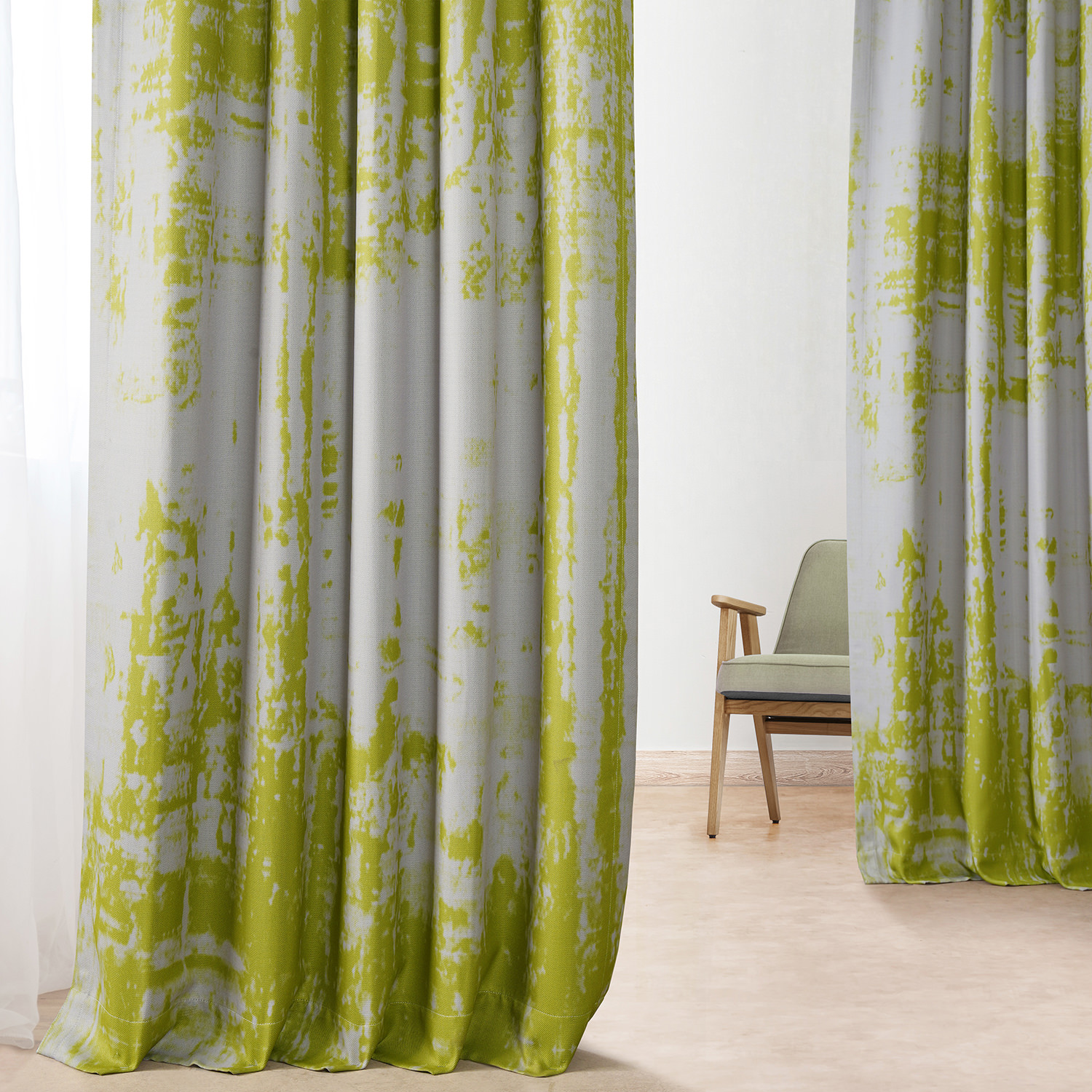 Dapple Green Printed Linen Textured Blackout Curtain