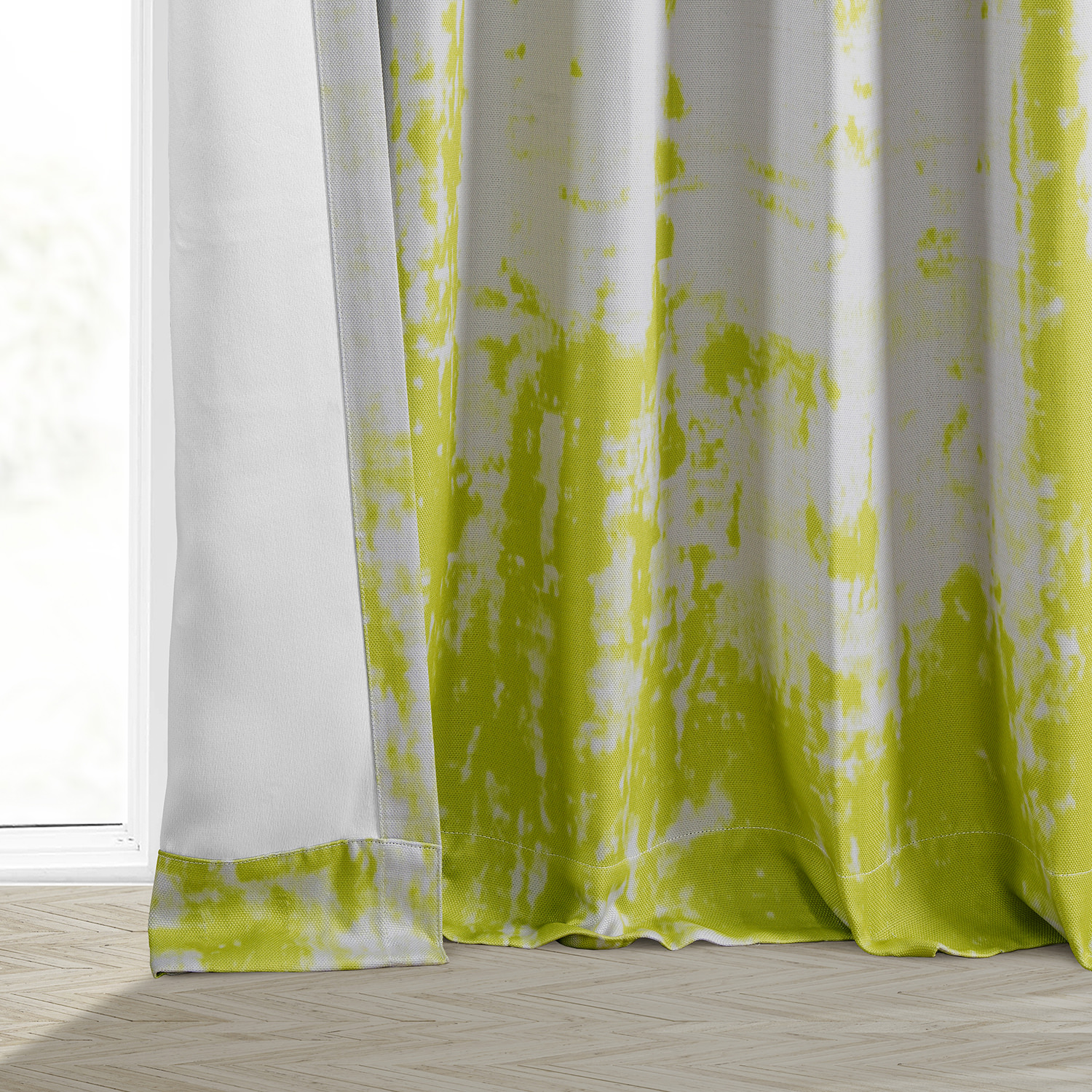 Dapple Green Printed Linen Textured Blackout Curtain