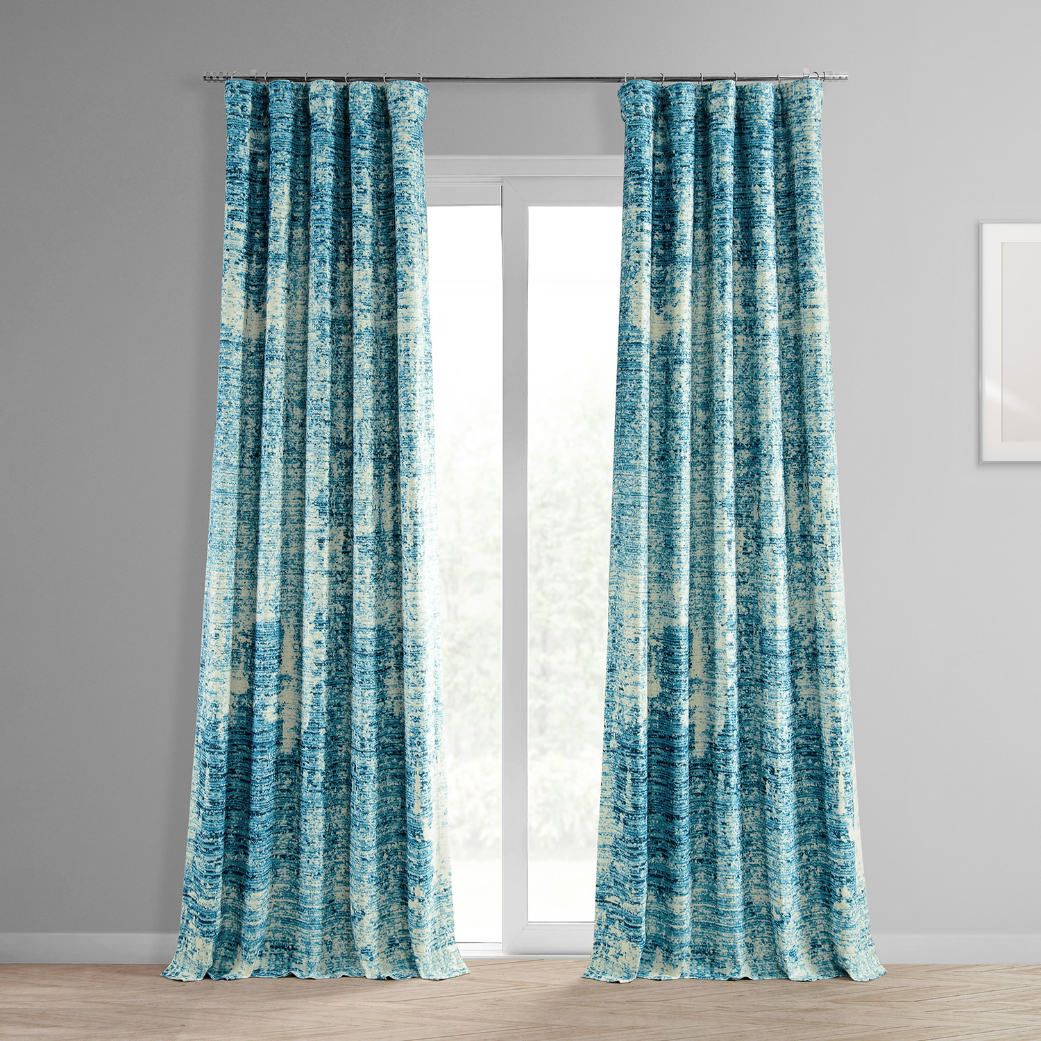 Strata Blue Printed Linen Textured Blackout Curtain