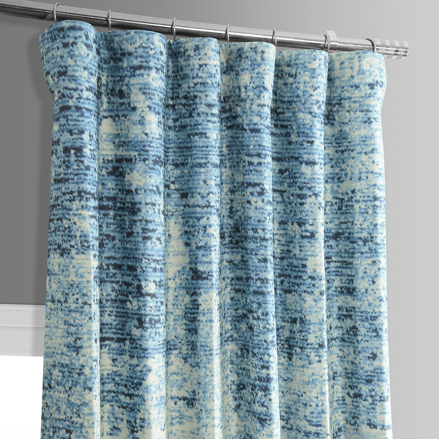 Strata Blue Printed Linen Textured Blackout Curtain