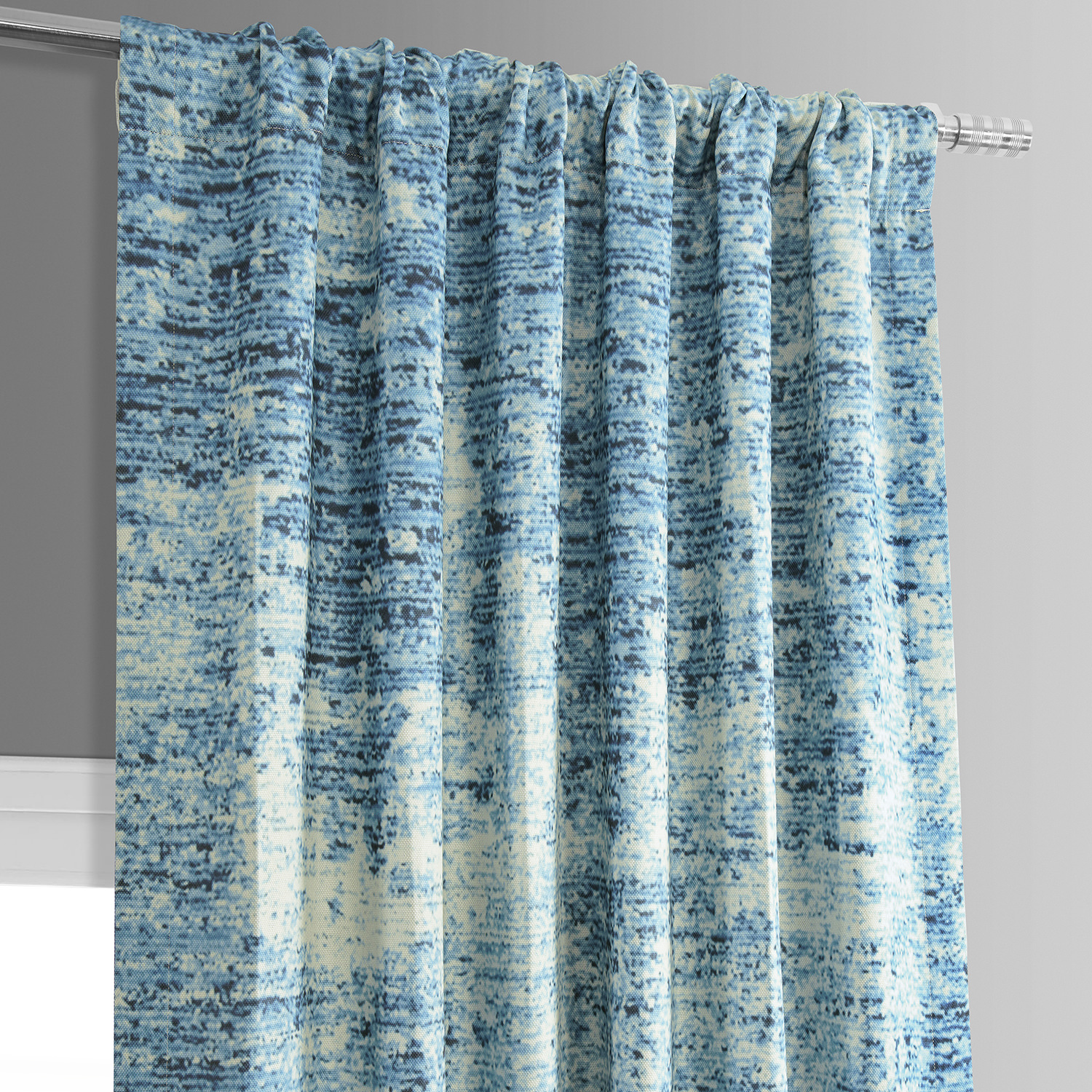 Strata Blue Printed Linen Textured Blackout Curtain