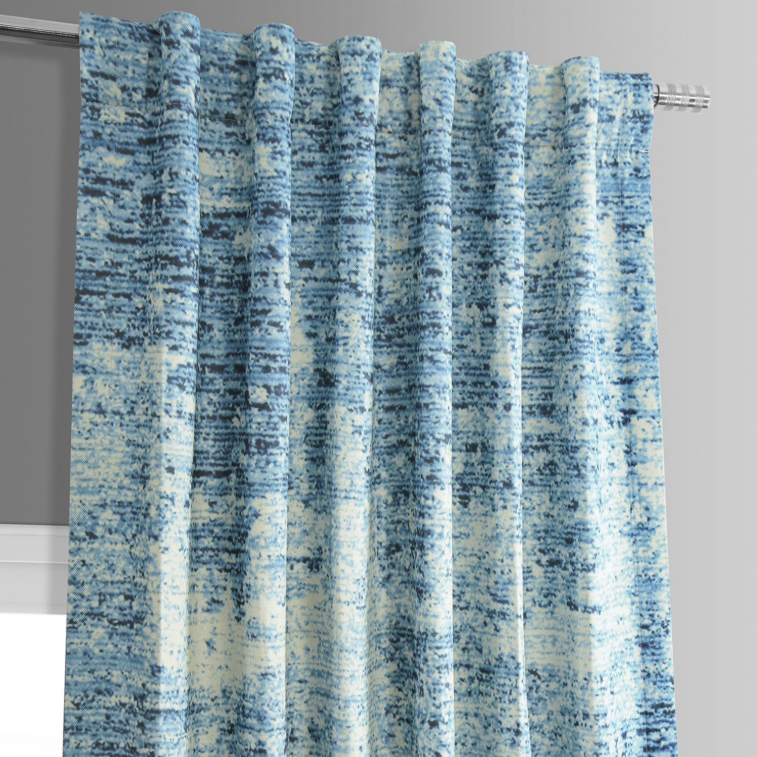 Strata Blue Printed Linen Textured Blackout Curtain