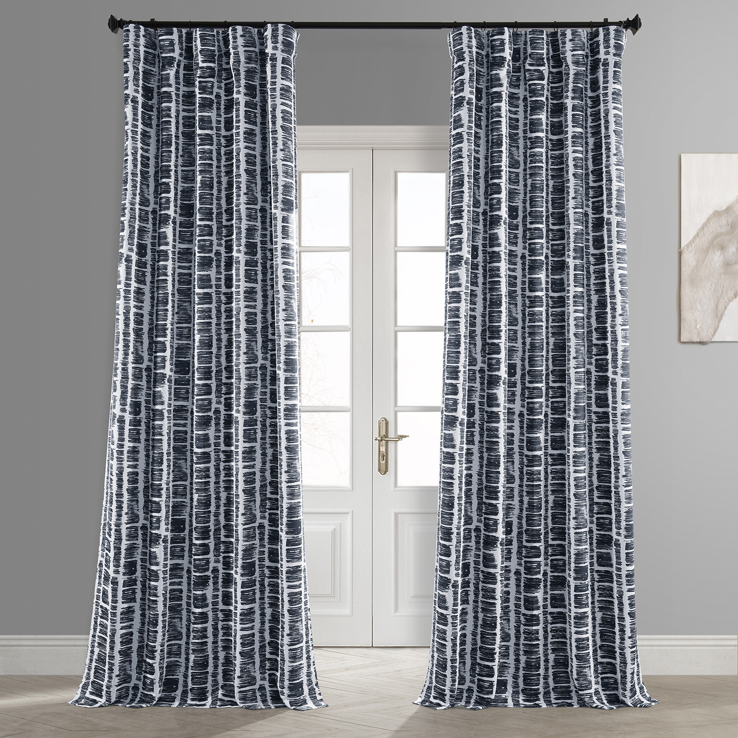 Matchstick Charcoal Black Room Darkening Curtain