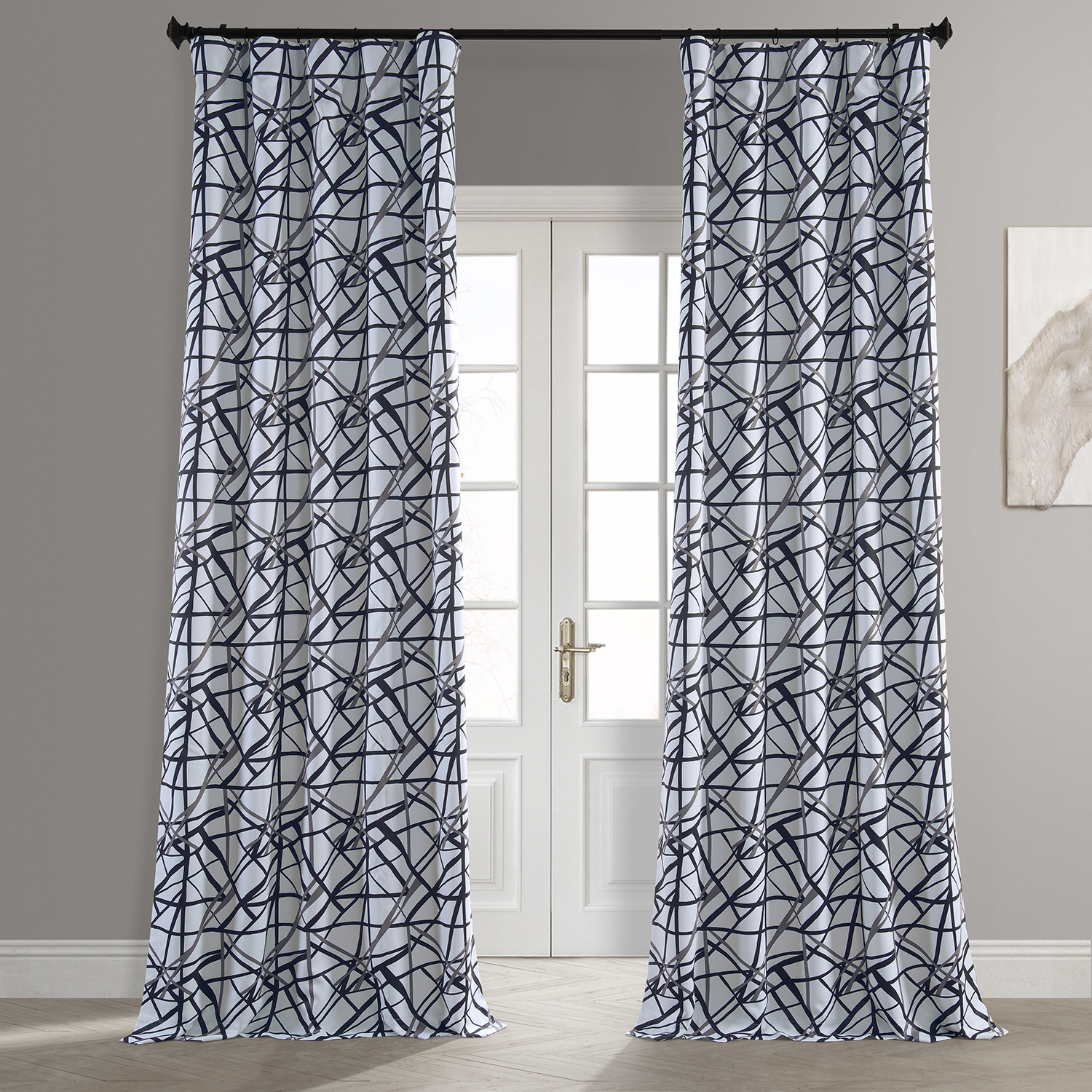 Gridlock Black Steel Room Darkening Curtain