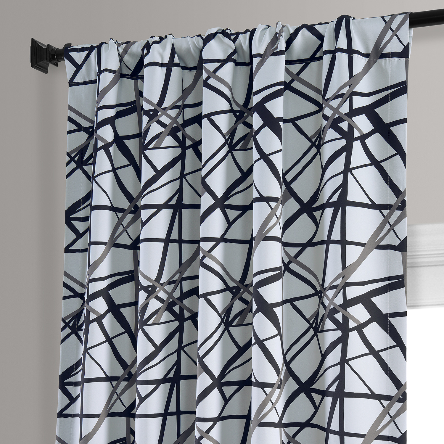 Gridlock Black Steel Room Darkening Curtain