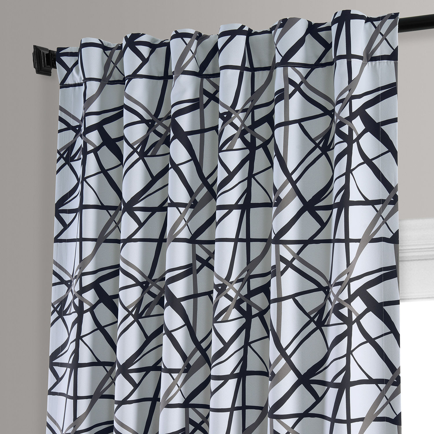 Gridlock Black Steel Room Darkening Curtain