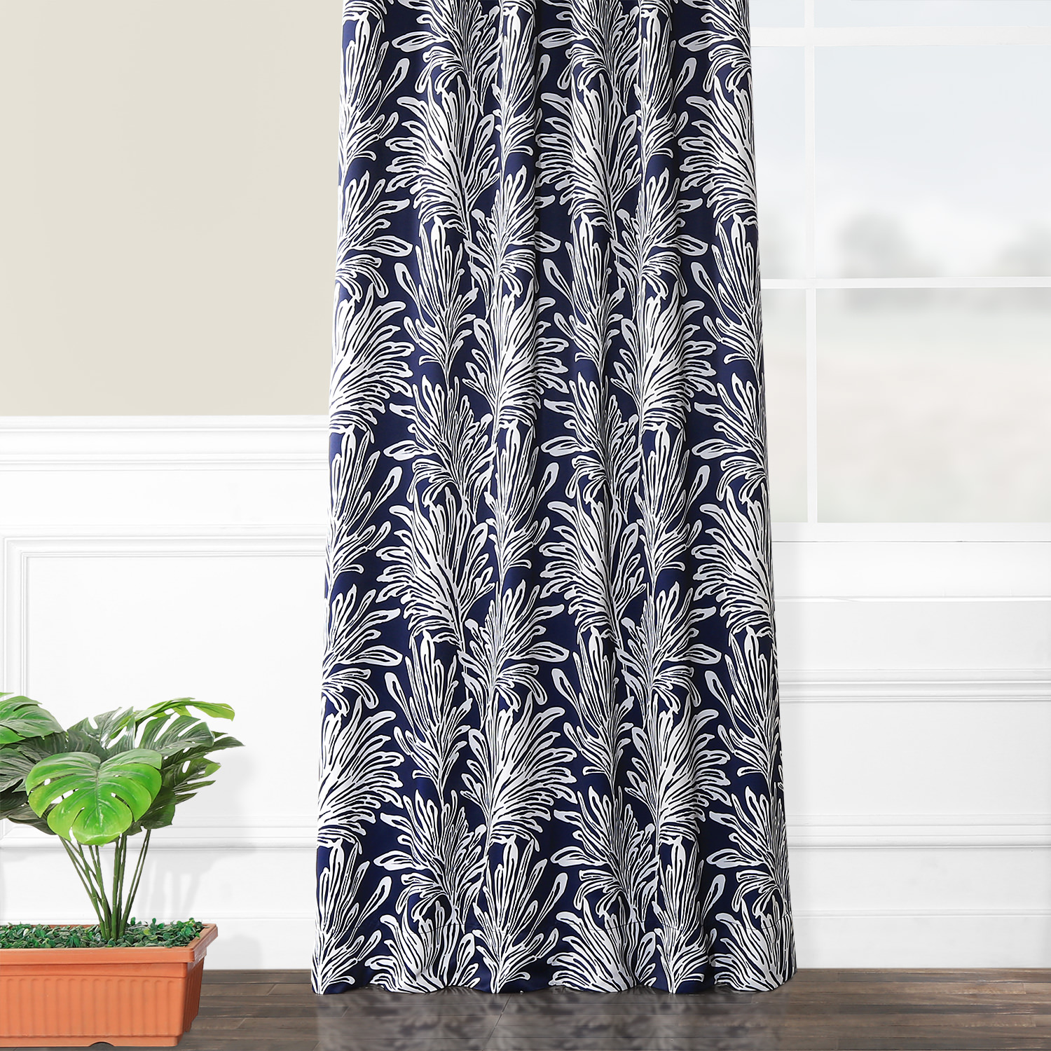 Flora Navy Blackout Room Darkening Curtain