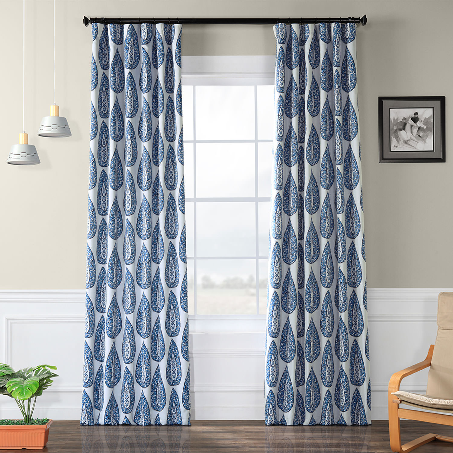 Medallion Blue Blackout Room Darkening Curtain