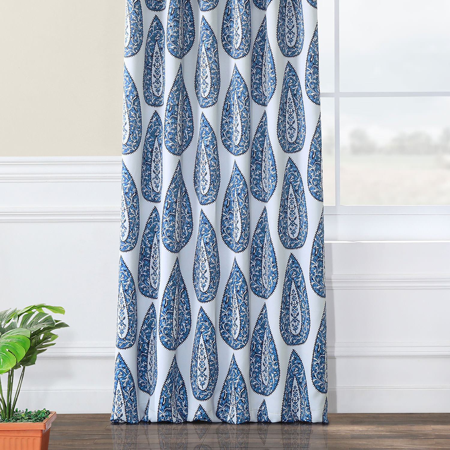 Medallion Blue Blackout Room Darkening Curtain