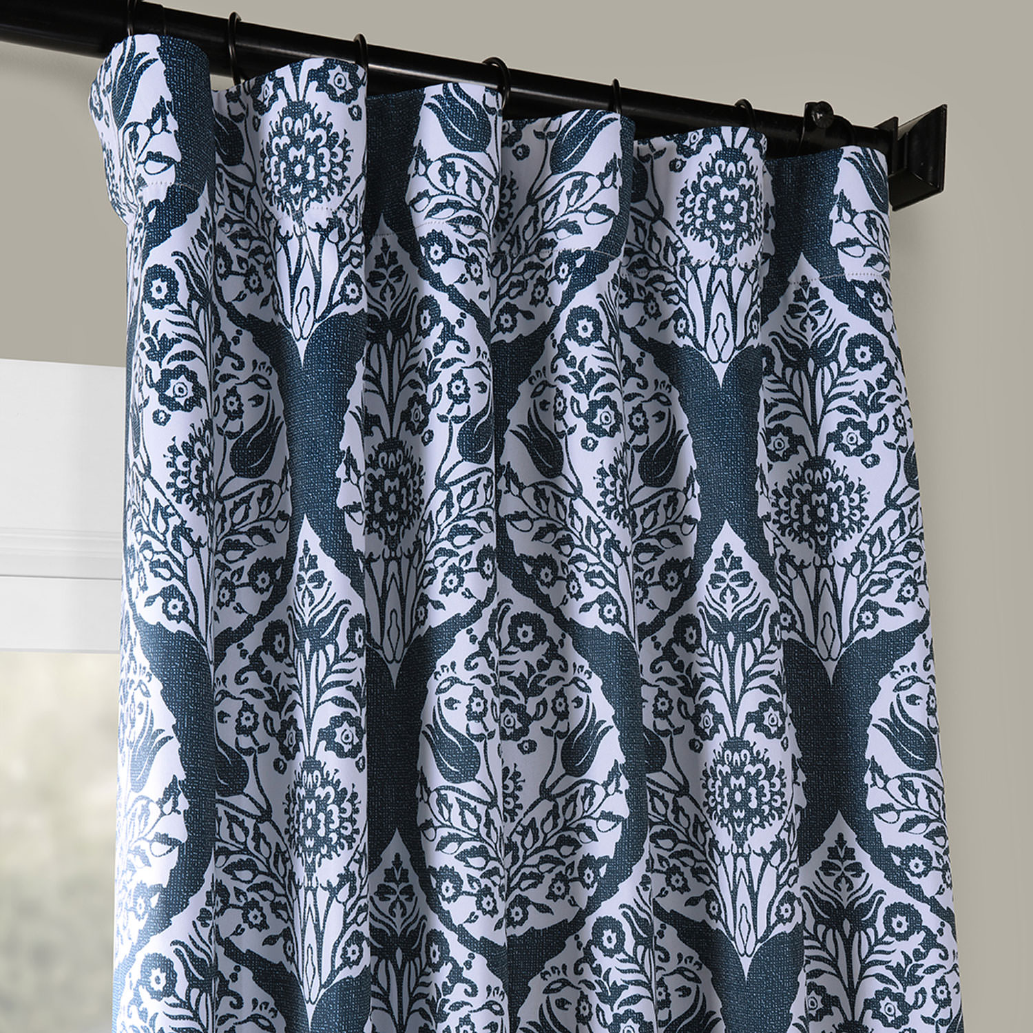 Woodcut Navy Blackout Room Darkening Curtain