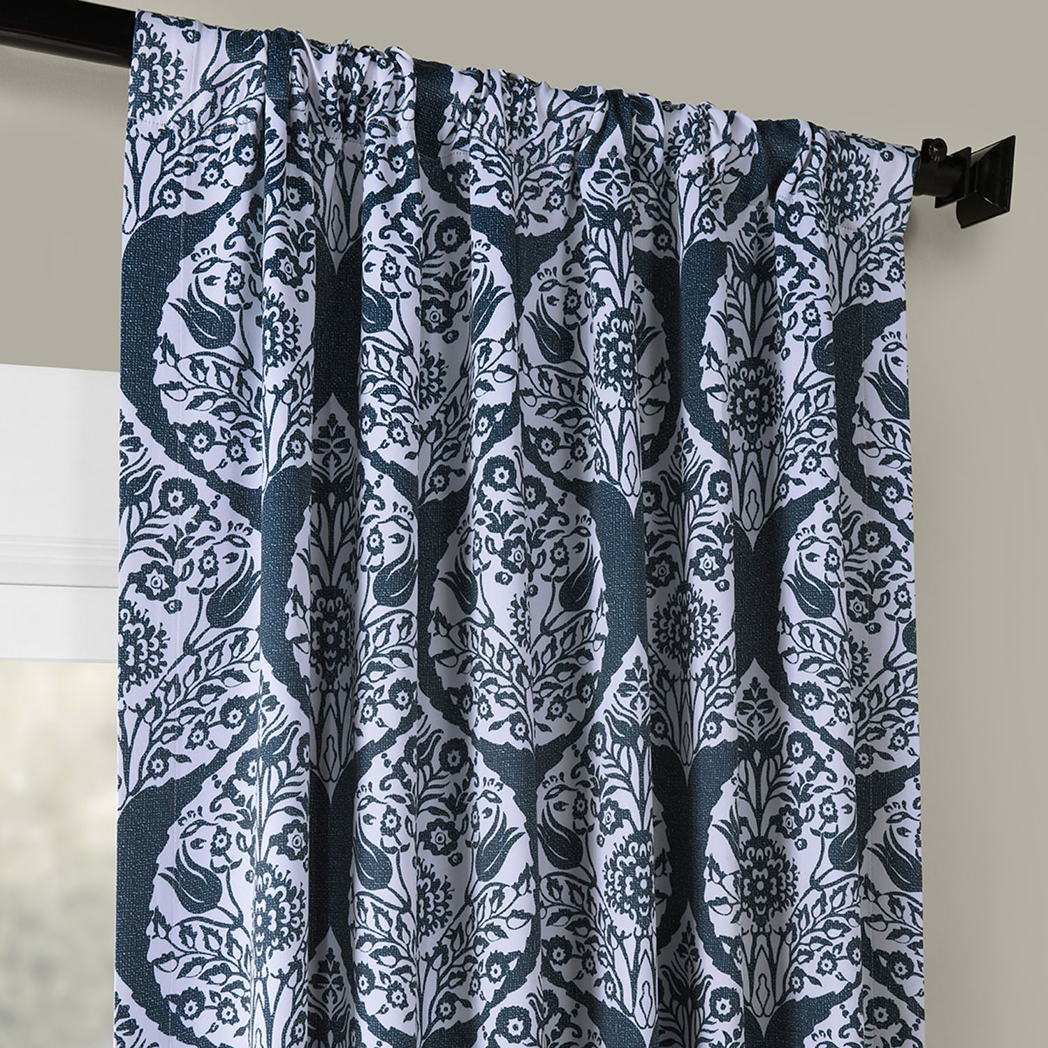 Woodcut Navy Blackout Room Darkening Curtain