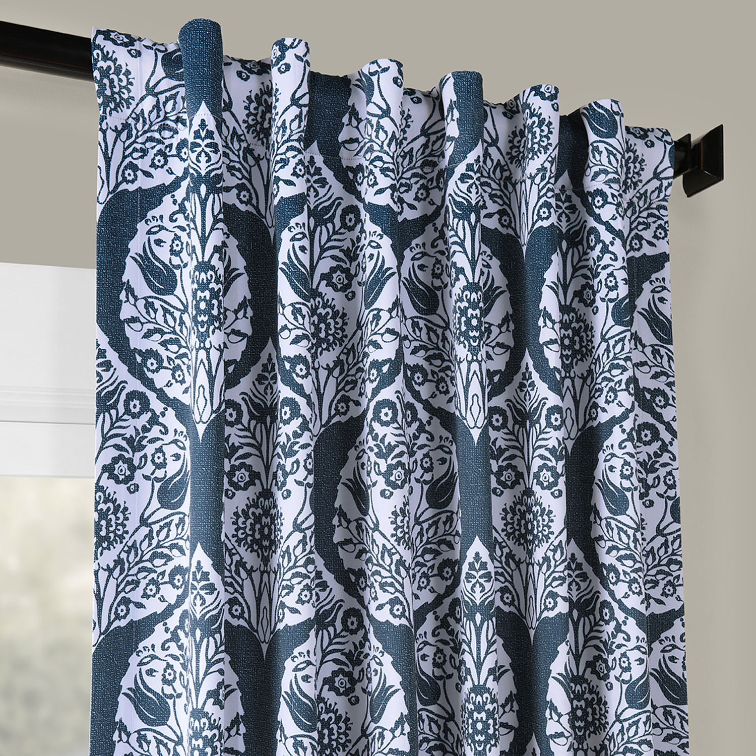 Woodcut Navy Blackout Room Darkening Curtain