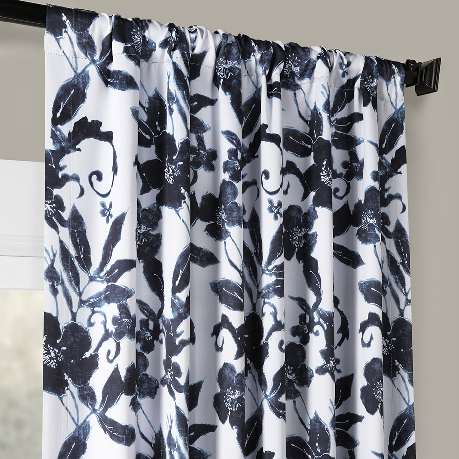 Hibiscus Blue Blackout Room Darkening Curtain