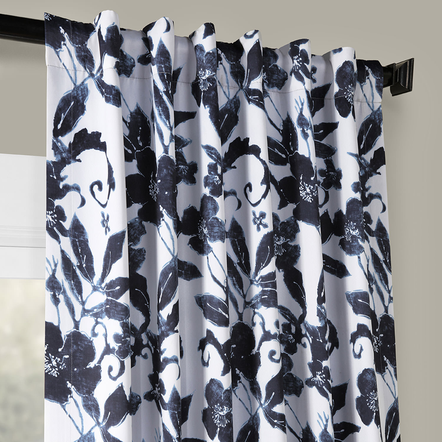 Hibiscus Blue Blackout Room Darkening Curtain