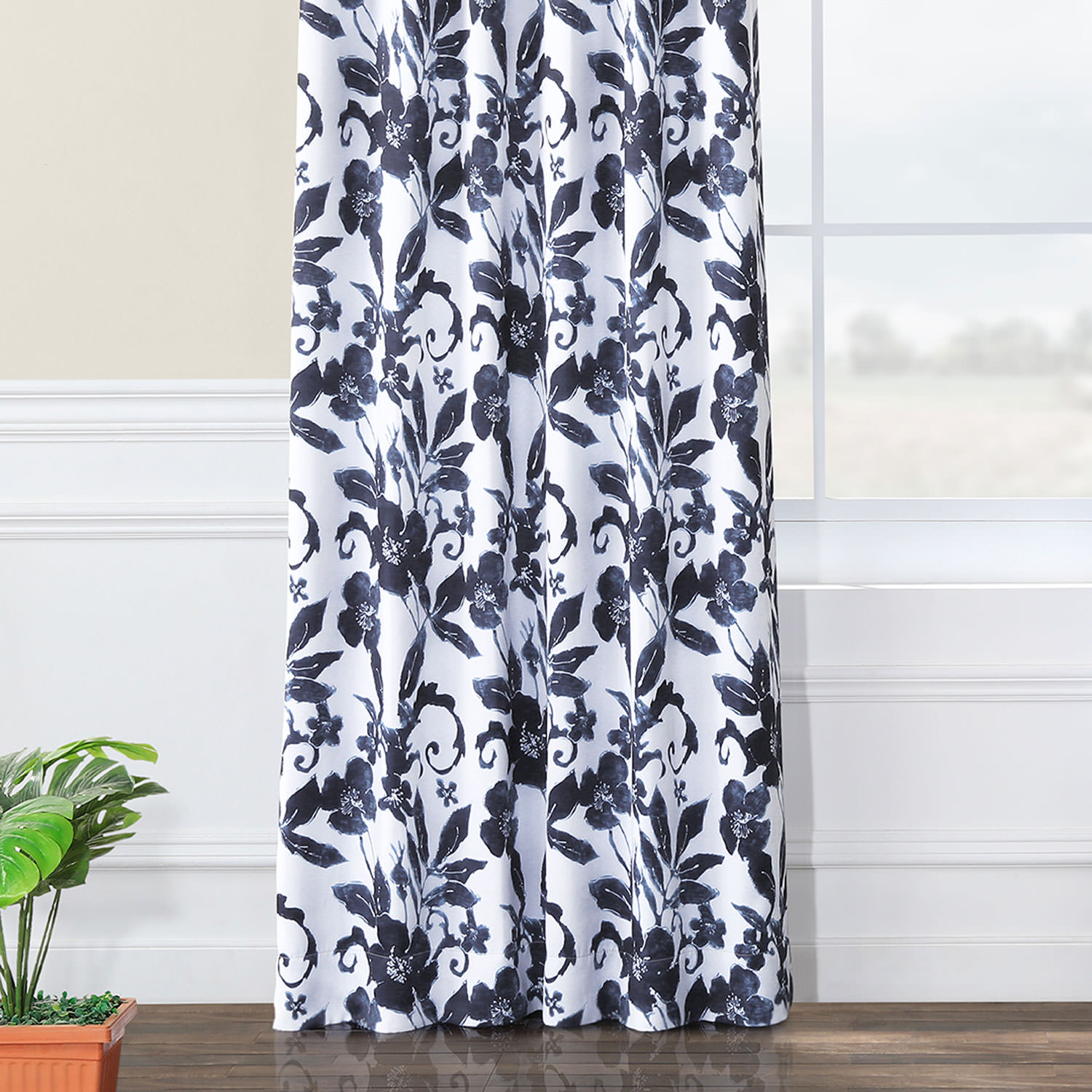 Hibiscus Blue Blackout Room Darkening Curtain