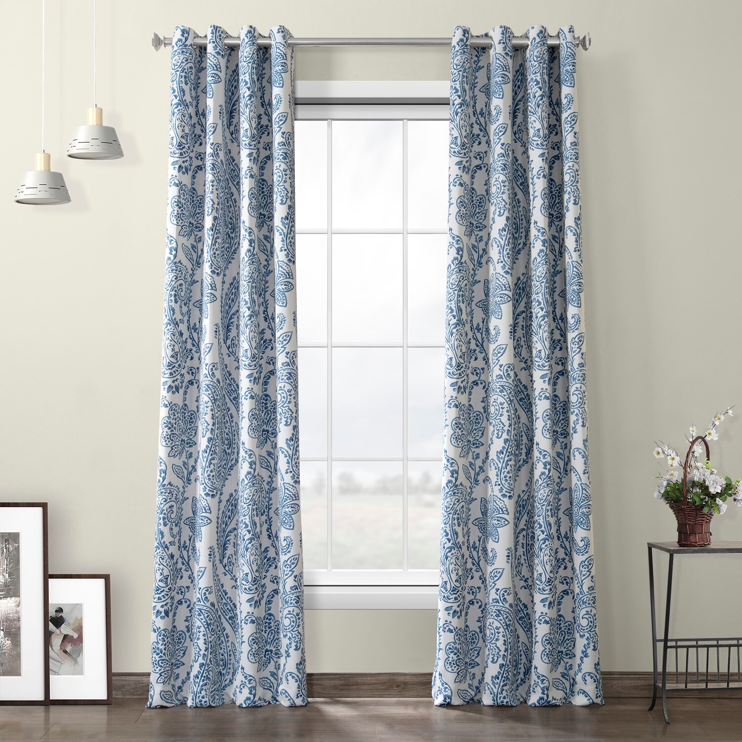 Tea Time China Blue Grommet Blackout Room Darkening Curtain