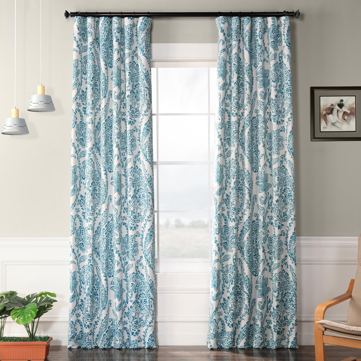 Tea Time Teal Blackout Room Darkening Curtain