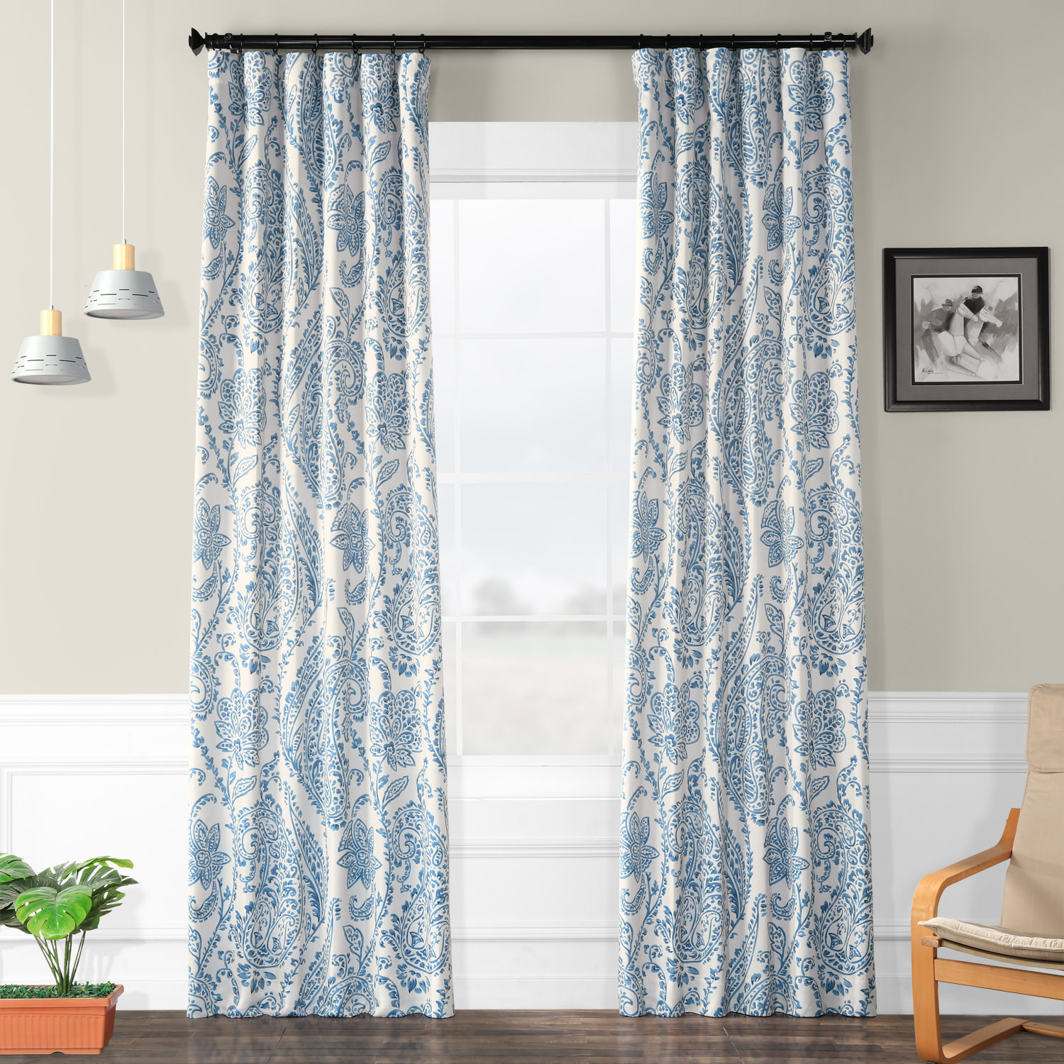 Tea Time China Blue Blackout Room Darkening Curtain