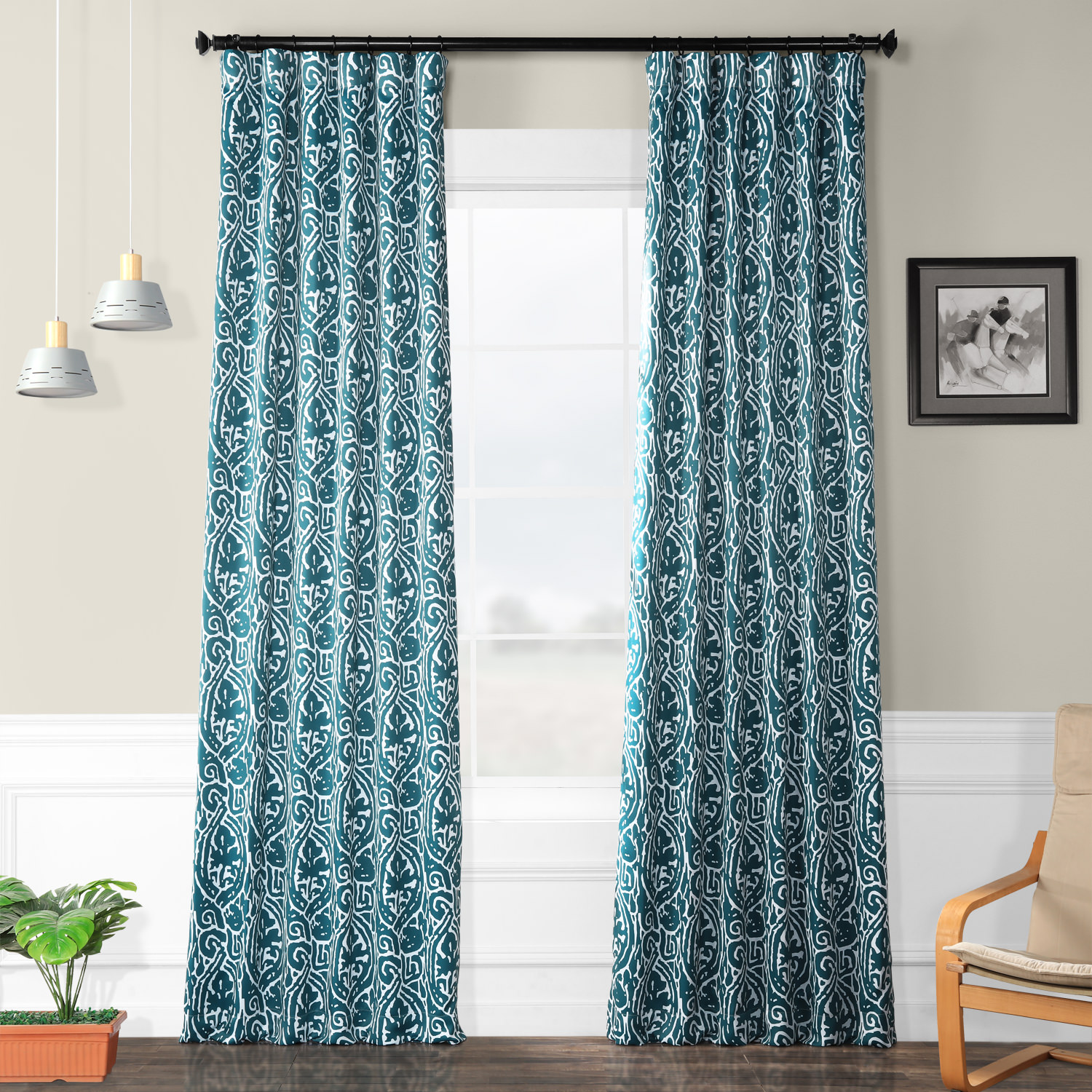 Abstract Teal Blackout Room Darkening Curtain