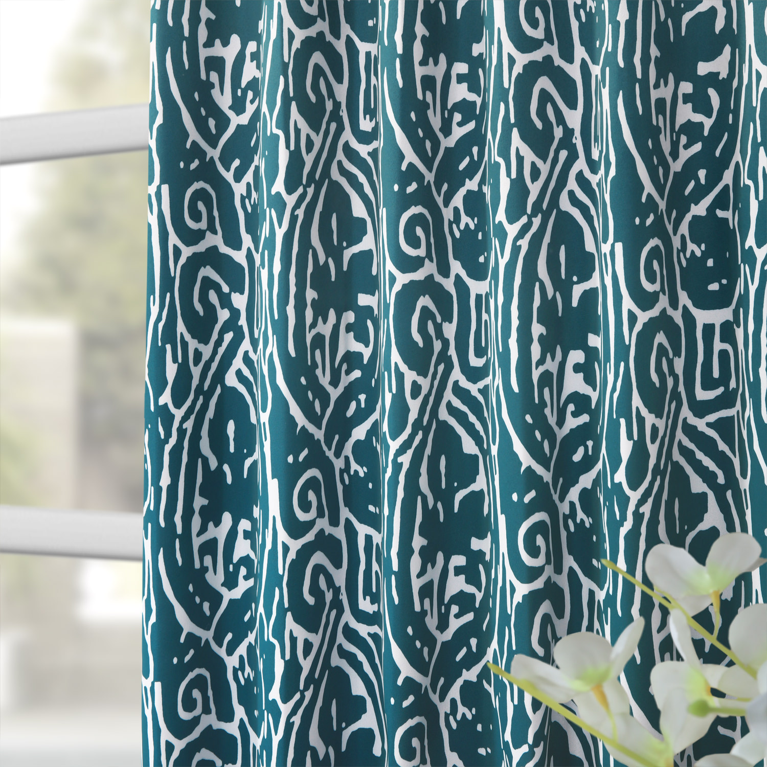 Abstract Teal Blackout Room Darkening Curtain