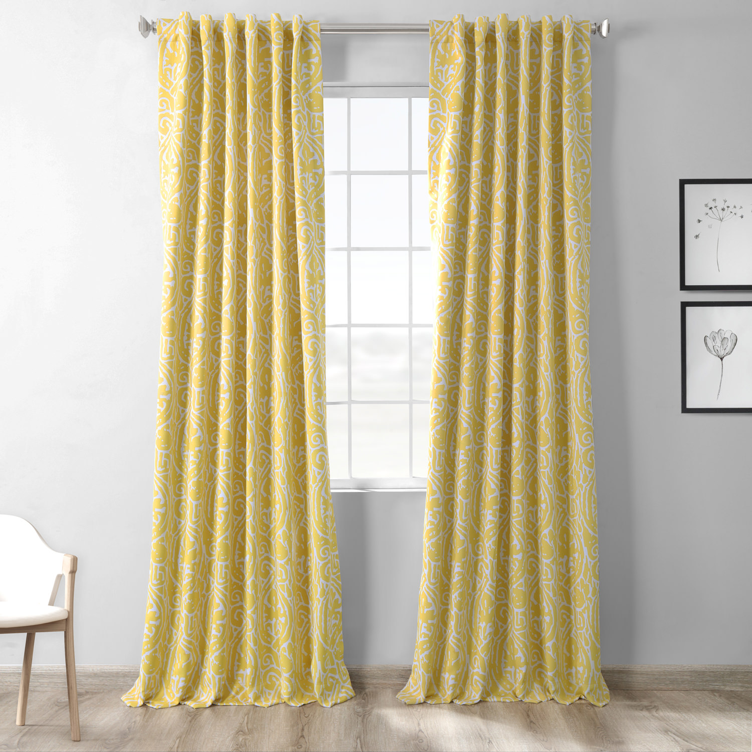 Abstract Misted Yellow Blackout Room Darkening Curtain