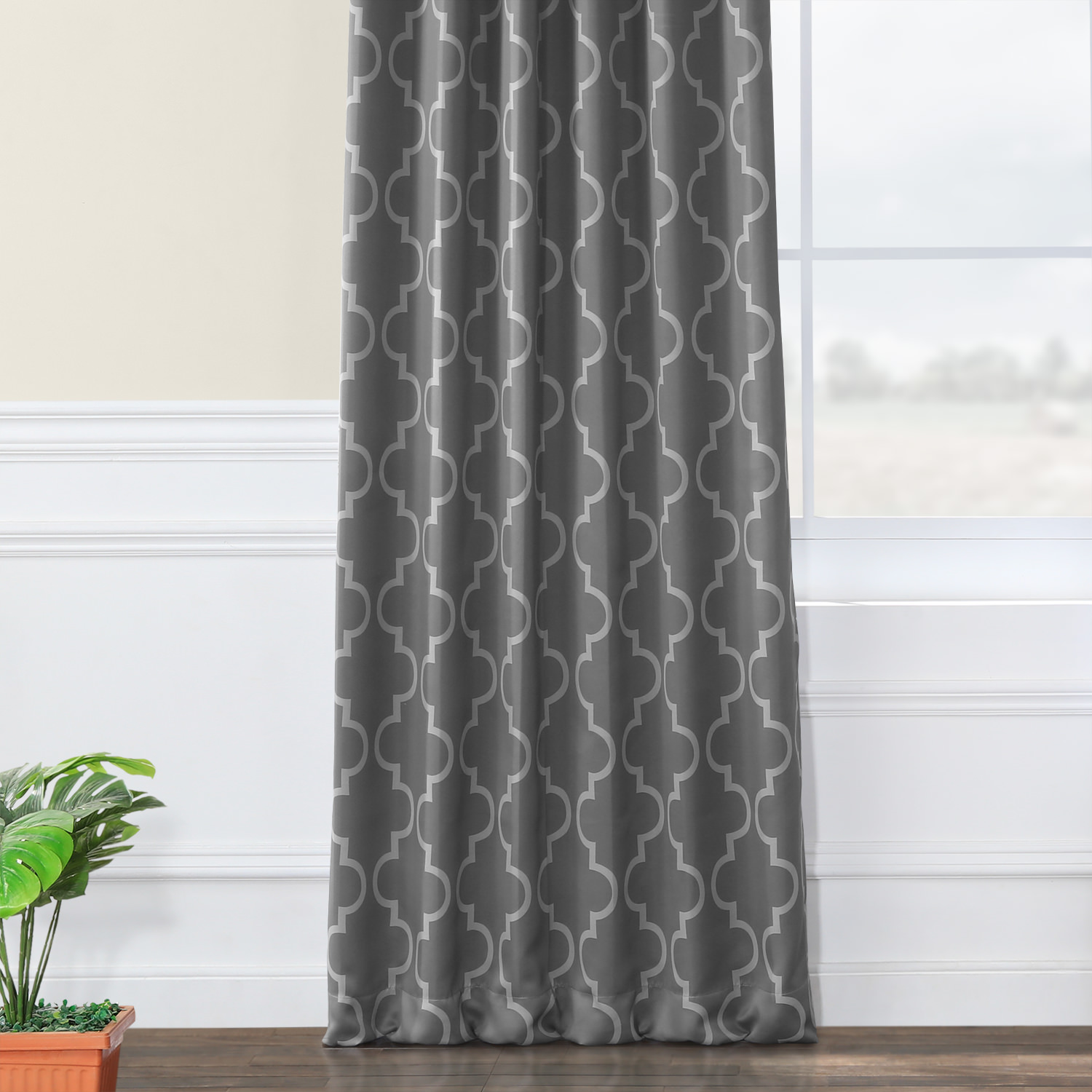 Seville Grey & Silver Blackout Room Darkening Curtain