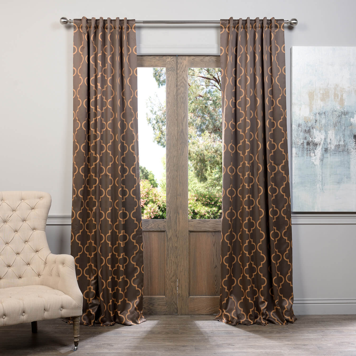 Seville Taupe &amp; Gold Blackout Curtain