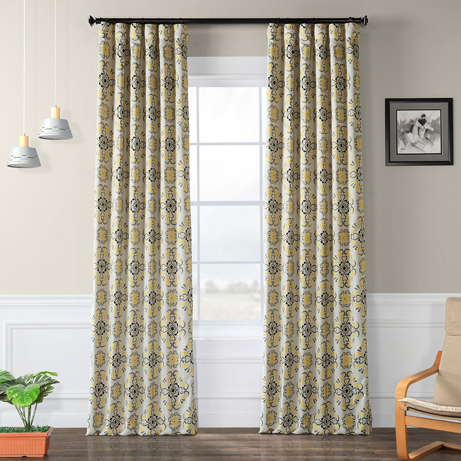 Soliel Yellow Grey Blackout Room Darkening Curtain