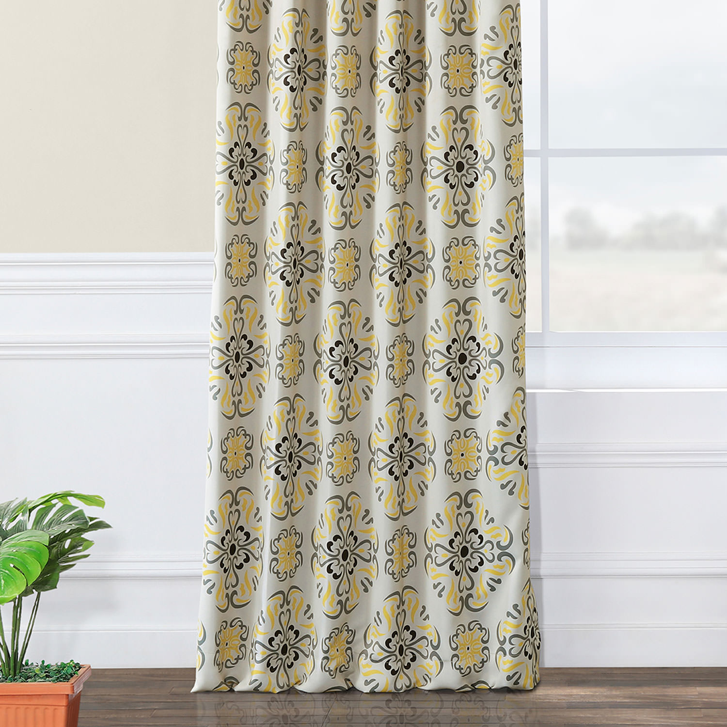 Soliel Yellow Grey Blackout Room Darkening Curtain