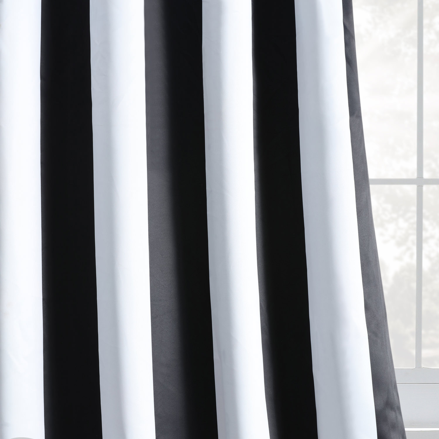 Awning Black & Fog White Stripe Grommet Blackout Room Darkening Curtain