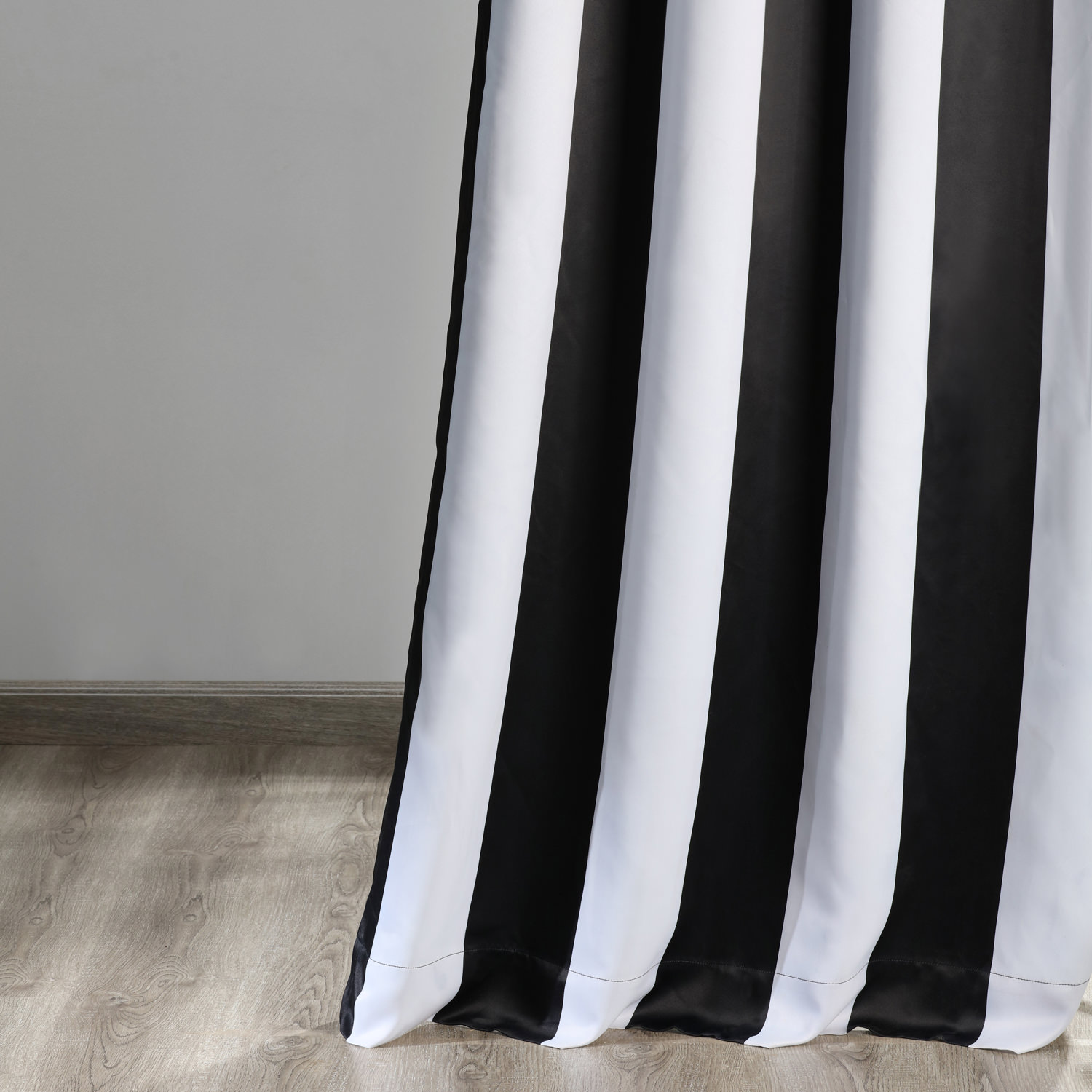 Awning Black & Fog White Stripe Grommet Blackout Room Darkening Curtain