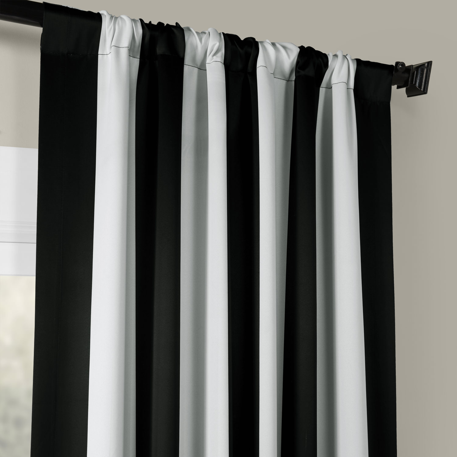 Awning Black & Fog White Stripe Blackout Room Darkening Curtain