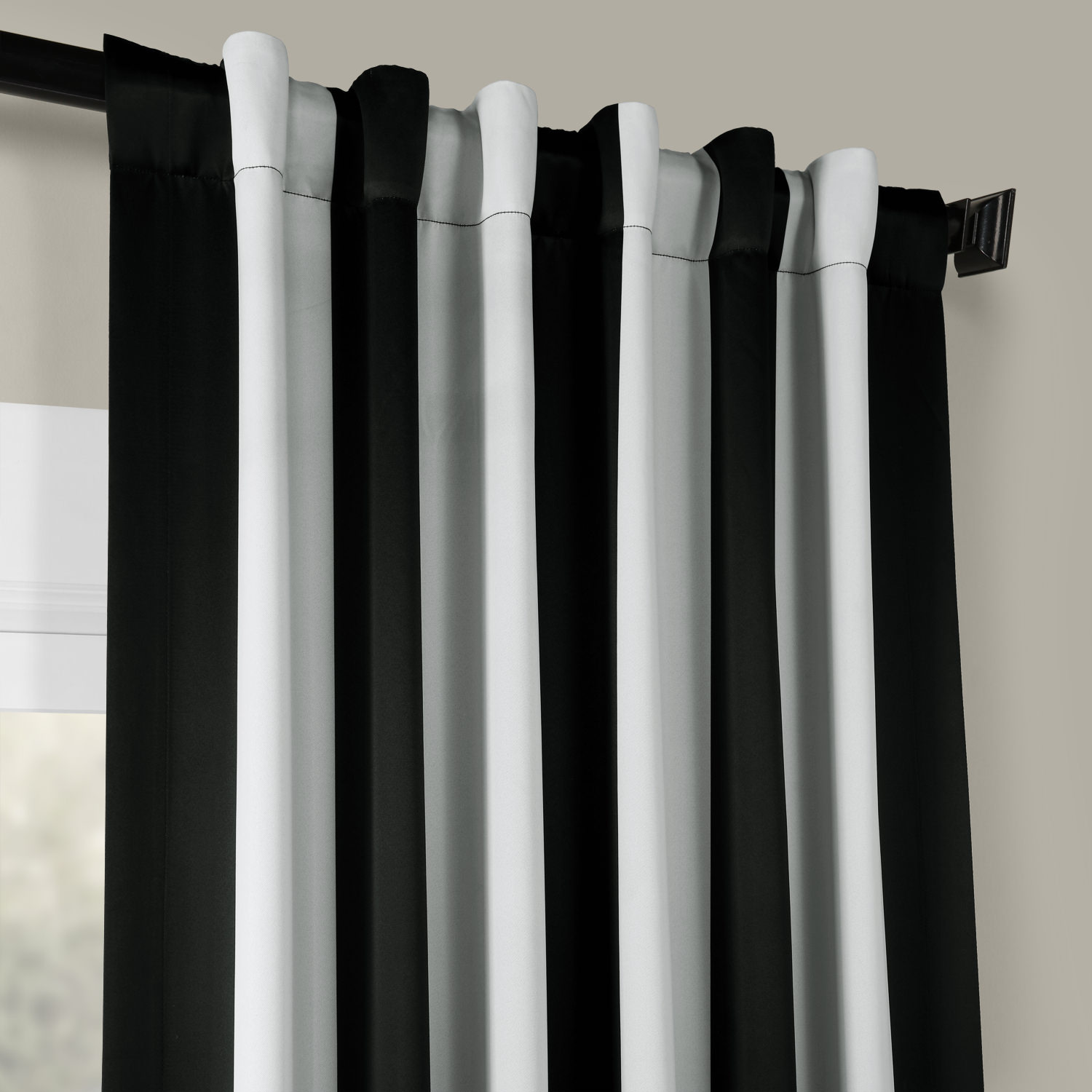 Awning Black & Fog White Stripe Blackout Room Darkening Curtain