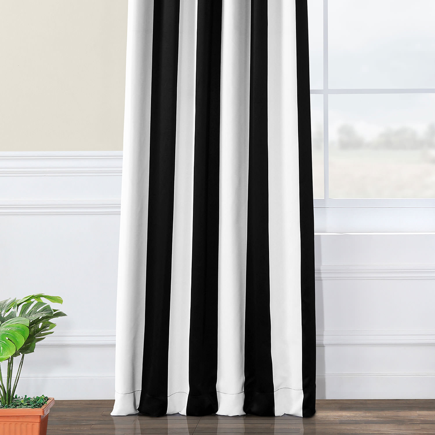 Awning Black & Fog White Stripe Blackout Room Darkening Curtain