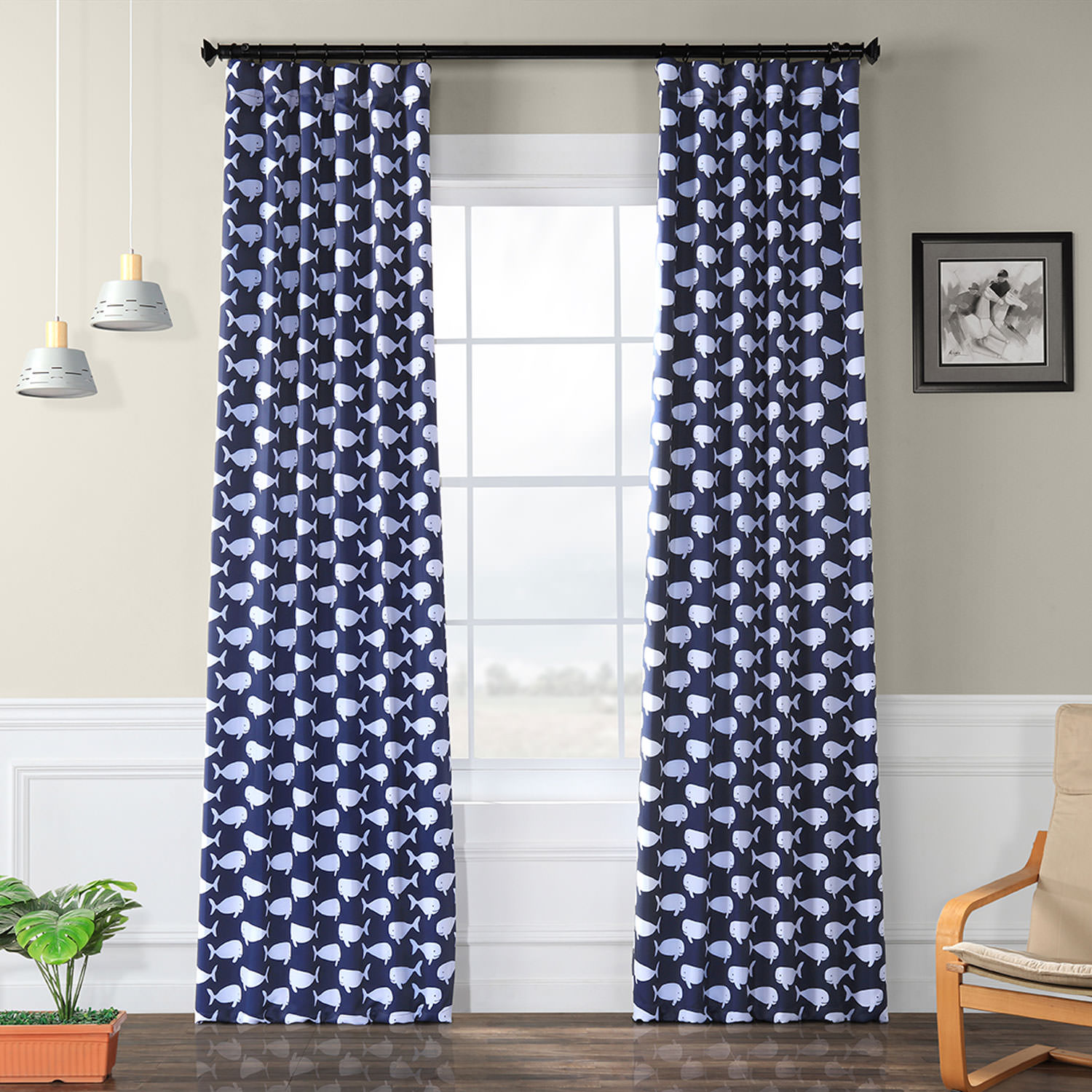 Migaloo Navy Blackout Room Darkening Curtain