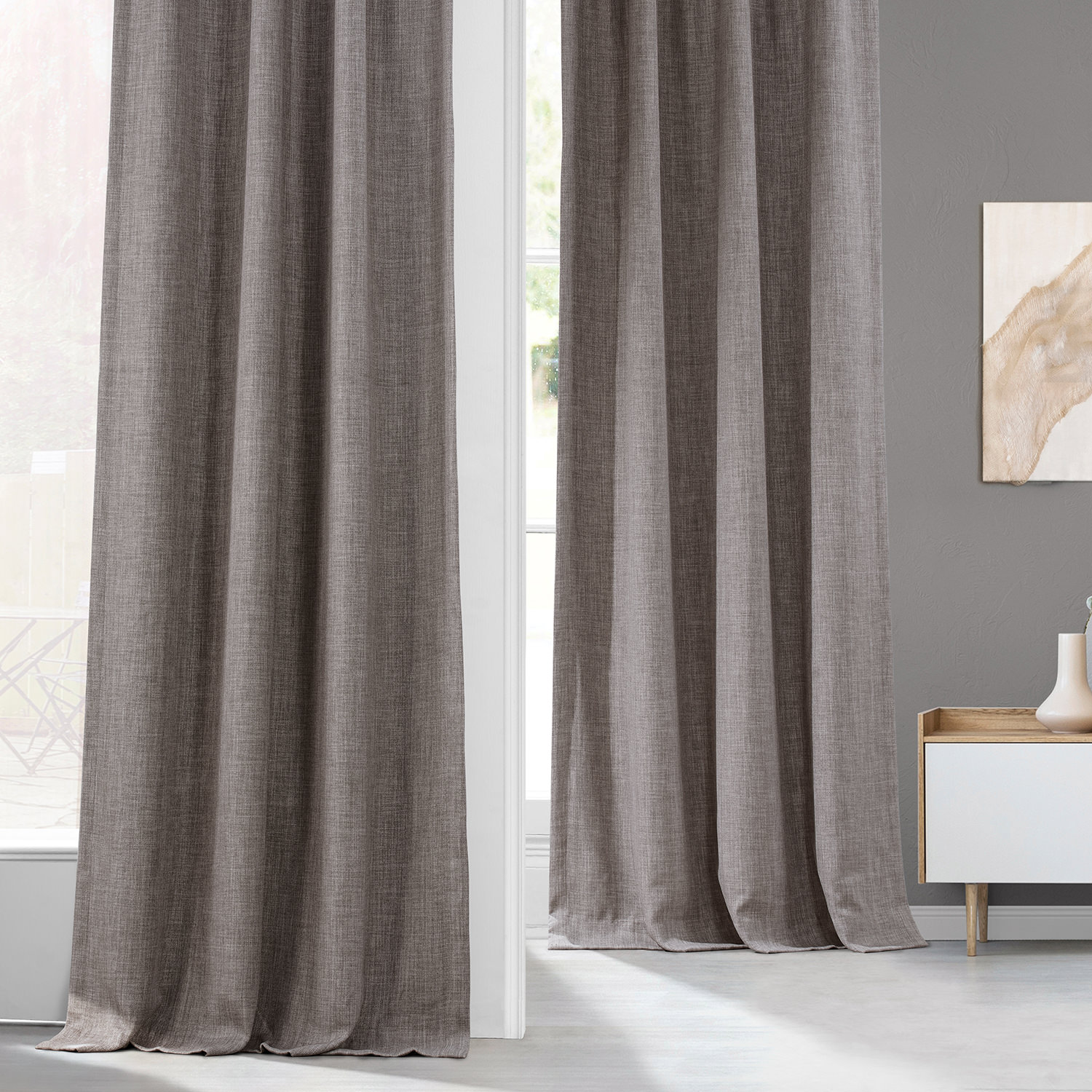 Mink Faux Linen Room Darkening Curtain