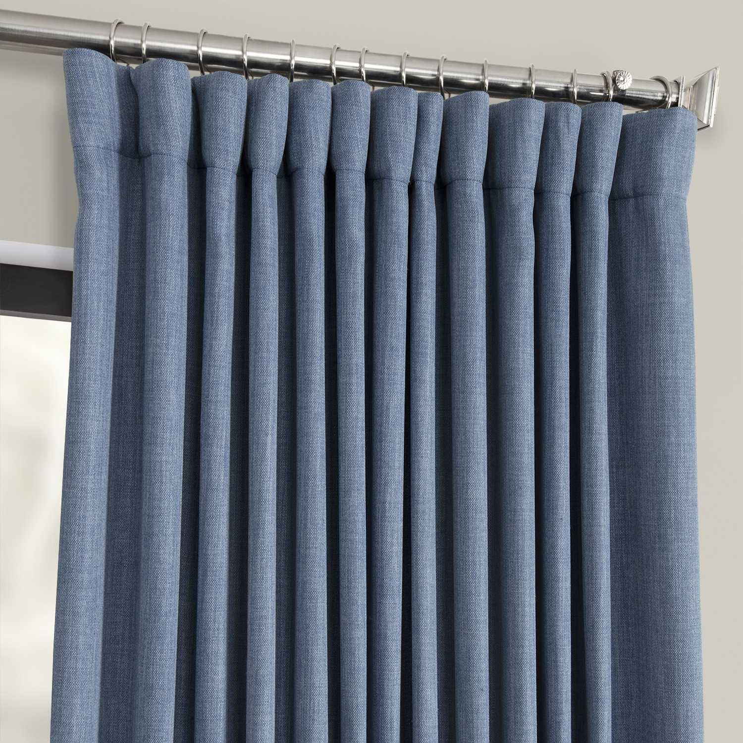 Denim Faux Linen Extra Wide Room Darkening Curtain