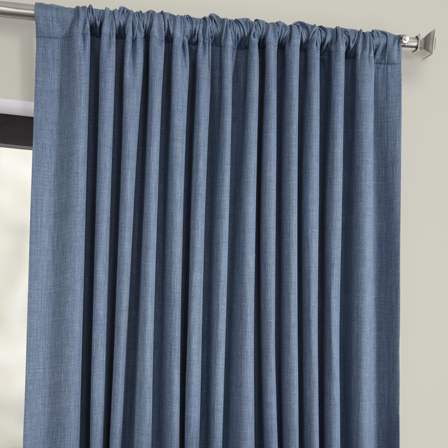 Denim Faux Linen Extra Wide Room Darkening Curtain