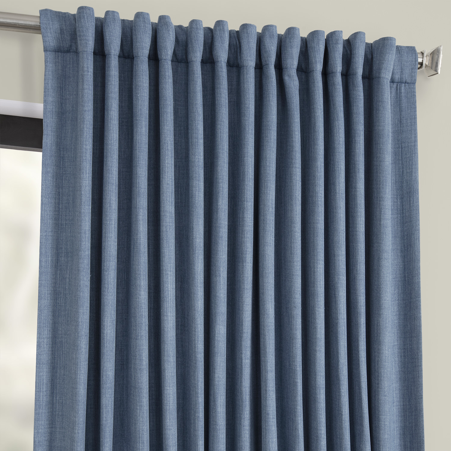 Denim Faux Linen Extra Wide Room Darkening Curtain