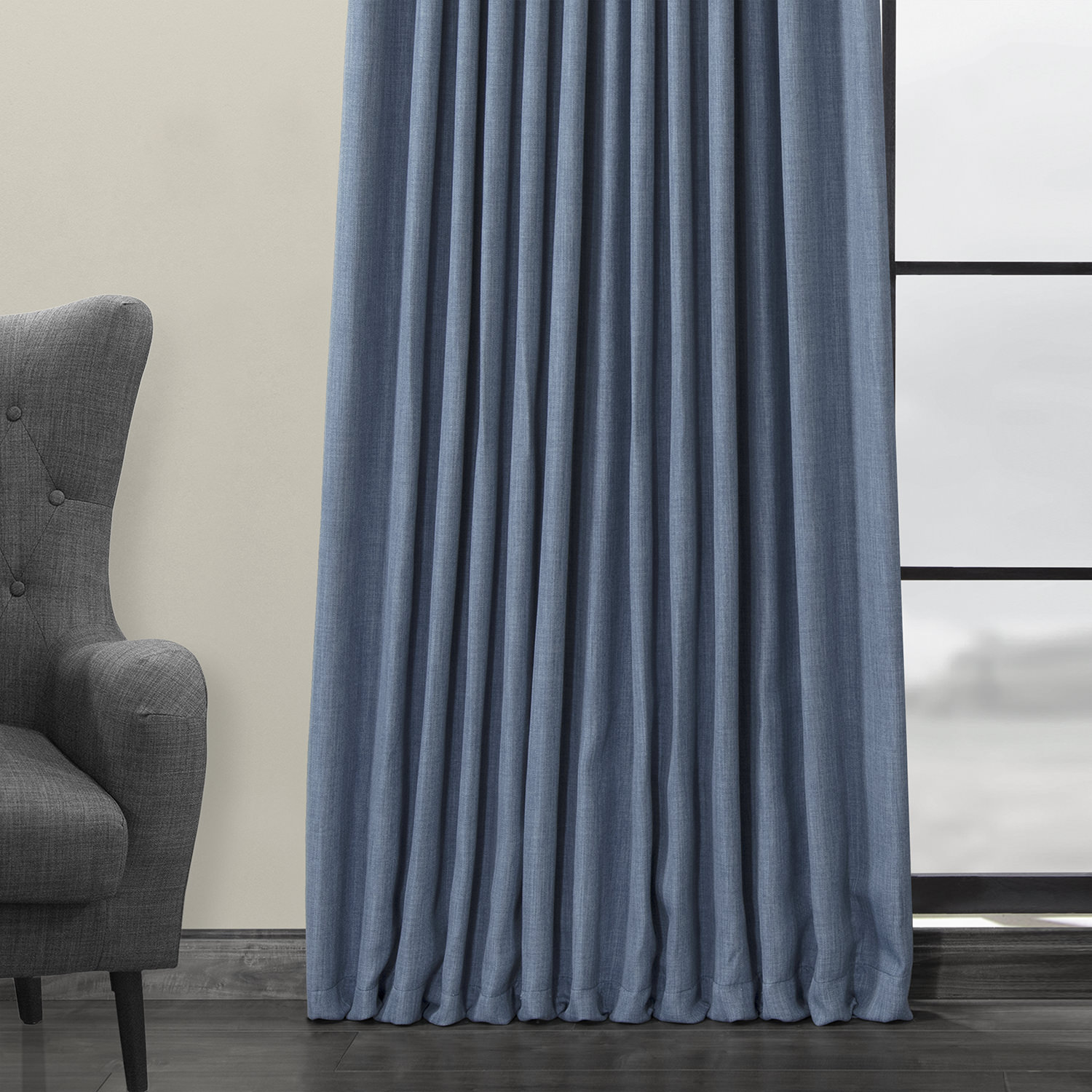 Denim Faux Linen Extra Wide Room Darkening Curtain