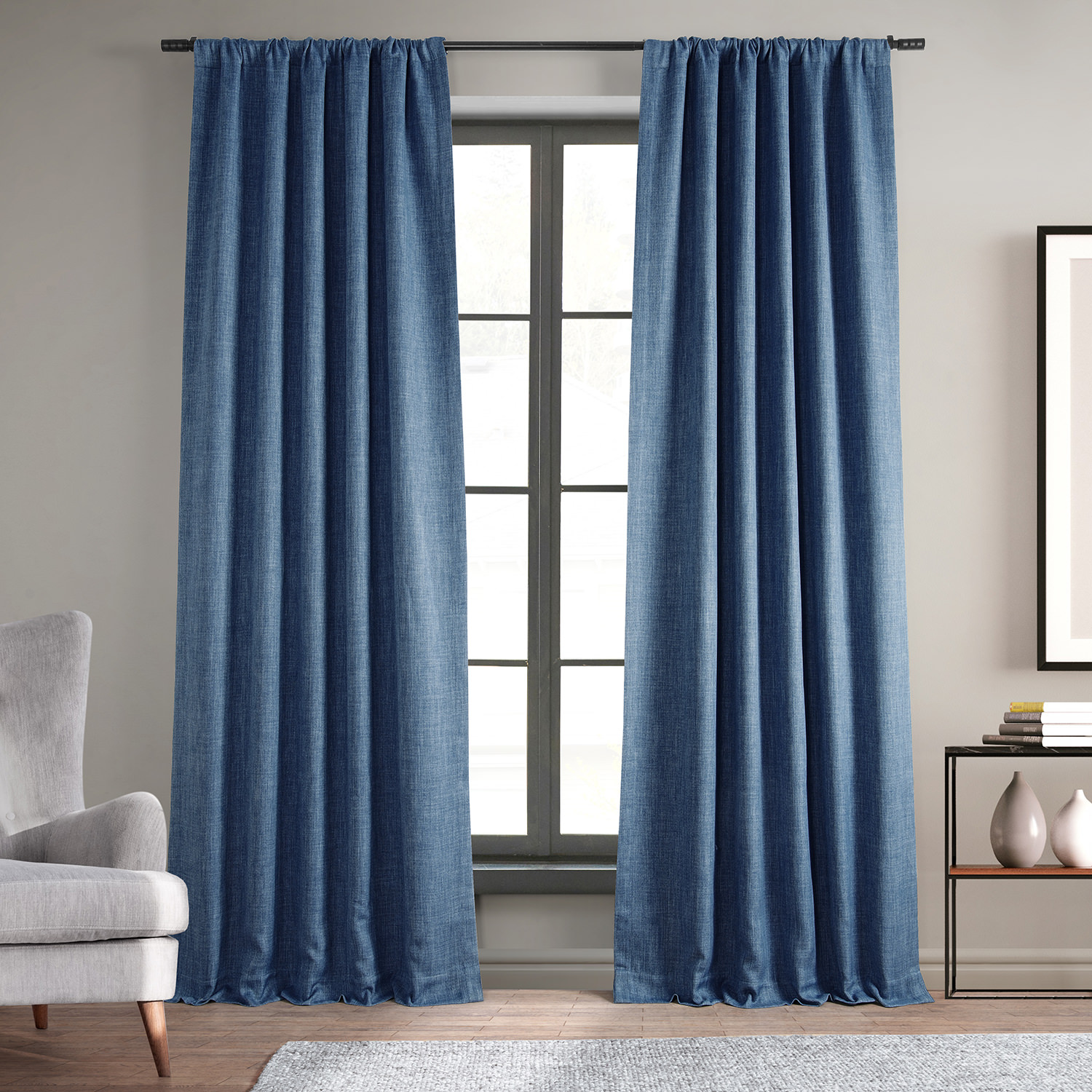 Denim Faux Linen Room Darkening Curtain