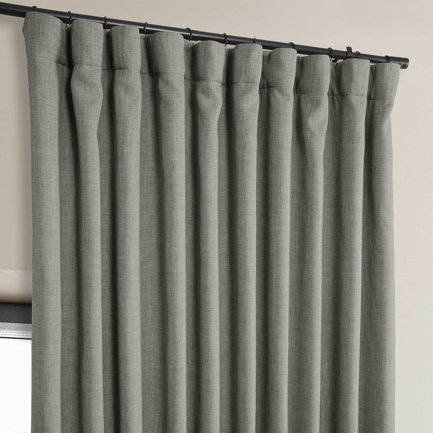 Blazer Grey Faux Linen Extra Wide Room Darkening Curtain