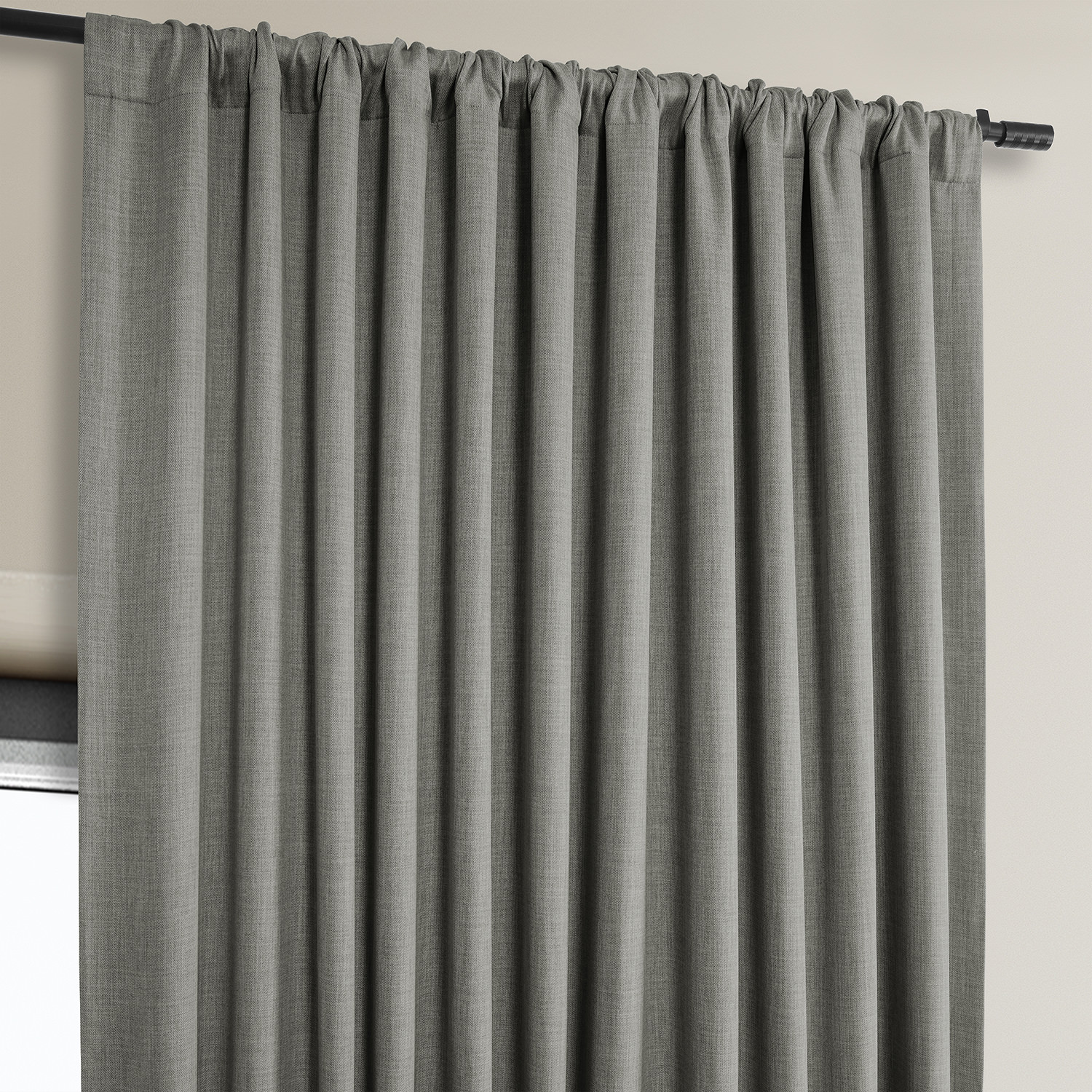 Blazer Grey Faux Linen Extra Wide Room Darkening Curtain