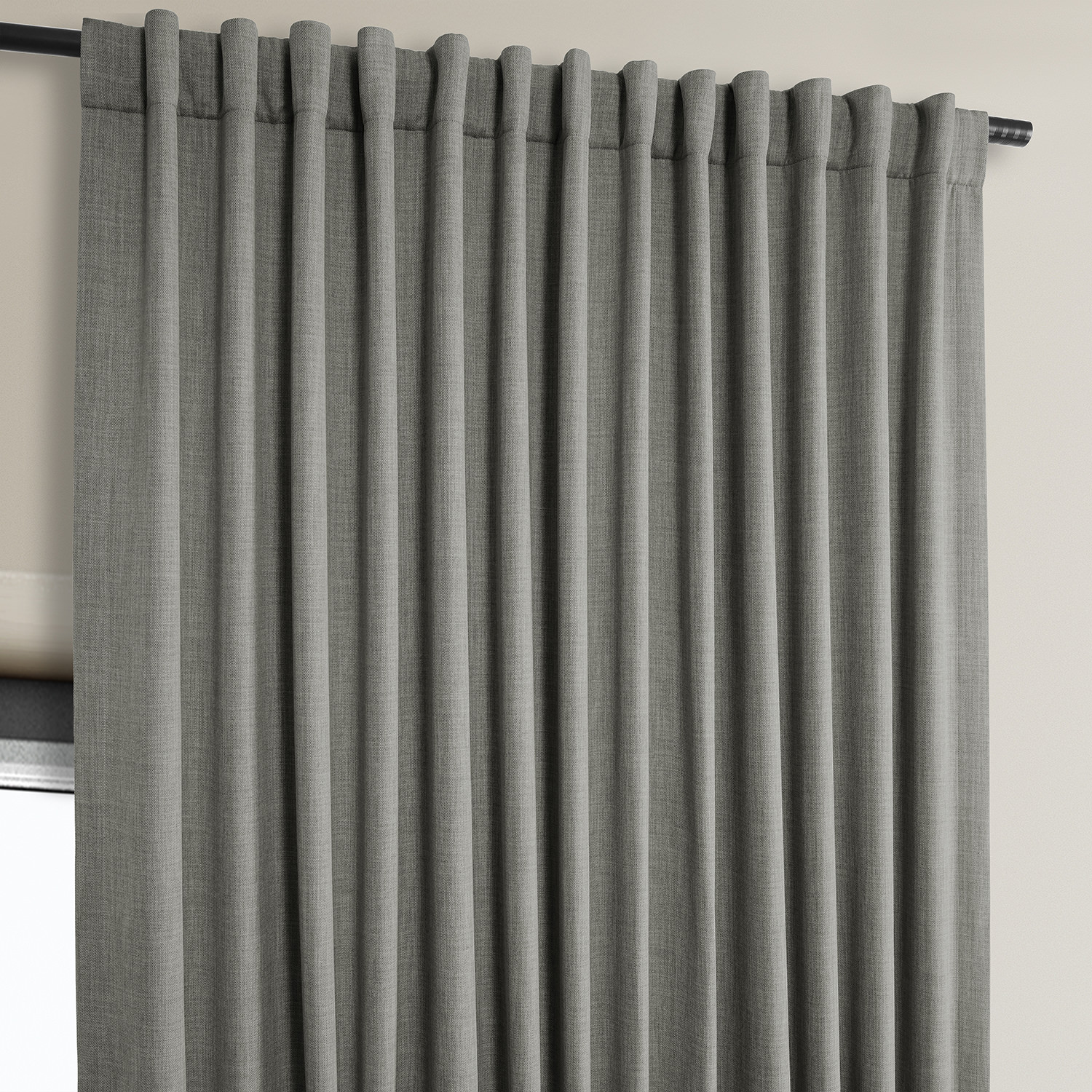 Blazer Grey Faux Linen Extra Wide Room Darkening Curtain