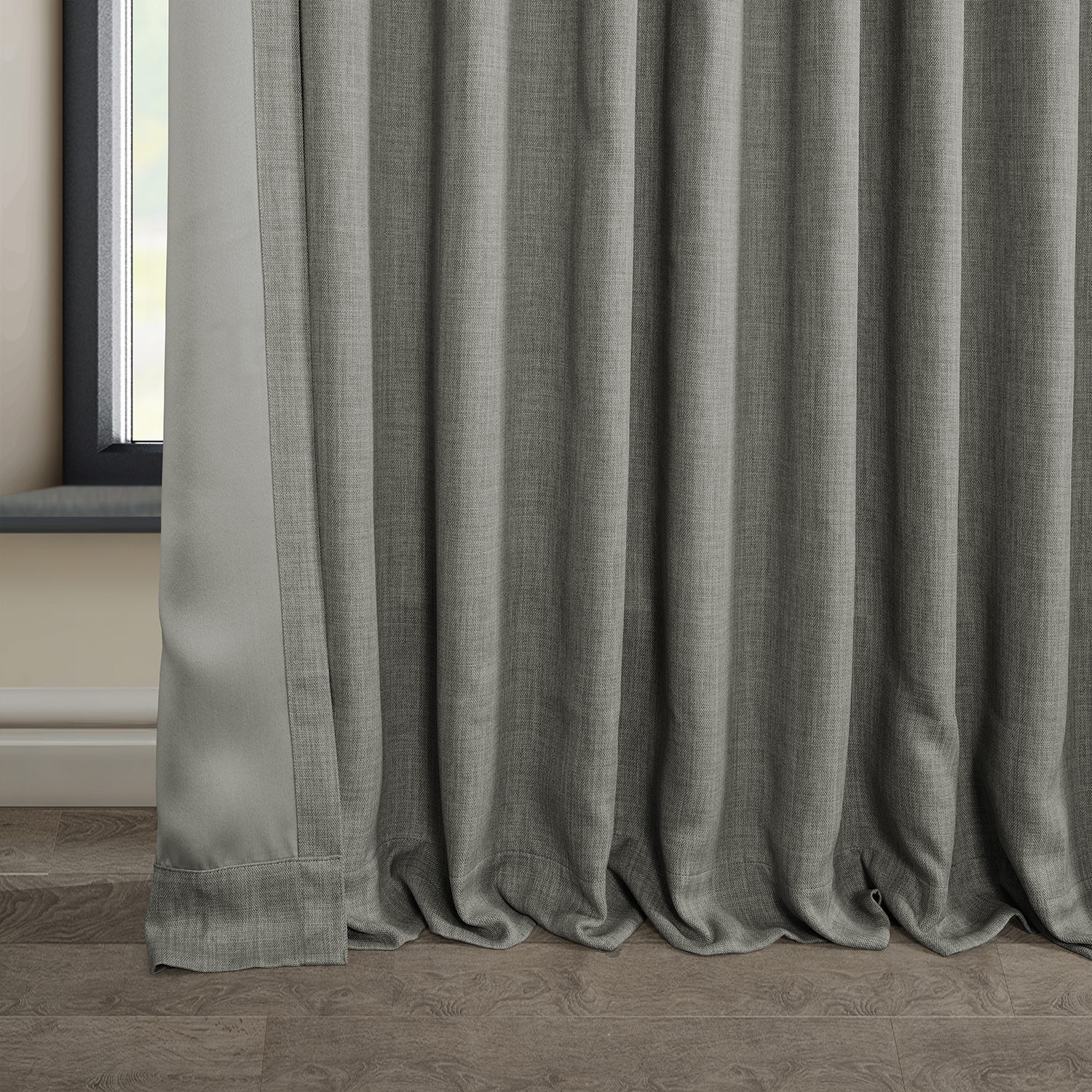 Blazer Grey Faux Linen Extra Wide Room Darkening Curtain